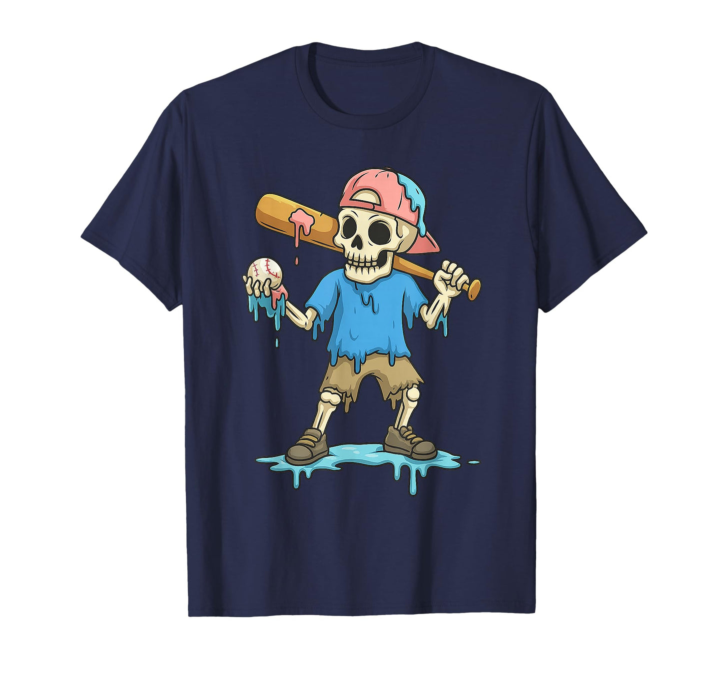 Funny Baseball Skeleton Ice Cream Drip Boys Youth T-Shirt