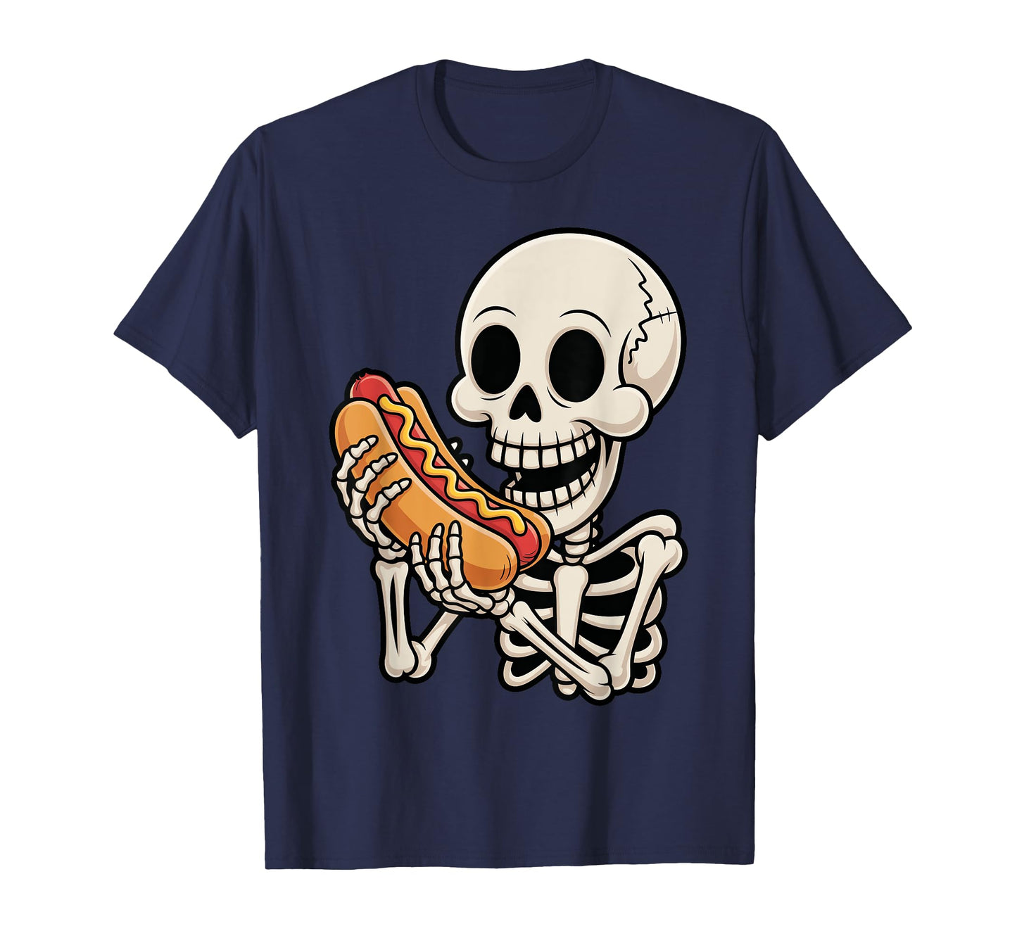 Funny Creepy Skeleton Eating Hot Dog Halloween Costume Kids T-Shirt