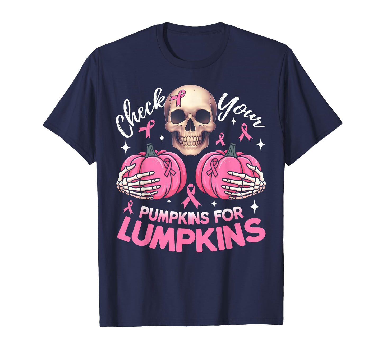 Check Your Pumpkins Breast Cancer Awareness Halloween Women T-Shirt
