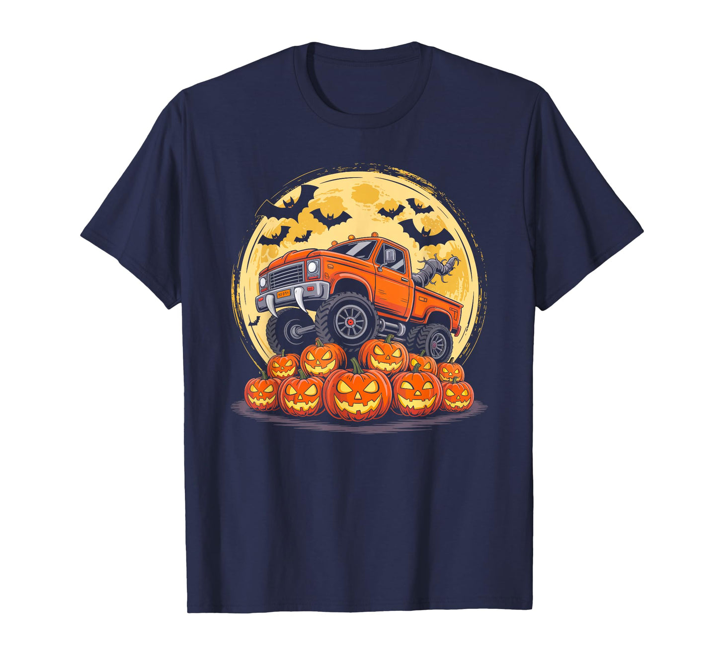 Monster Truck Halloween Jack O Lantern Moon Pumpkin Toddler T-Shirt