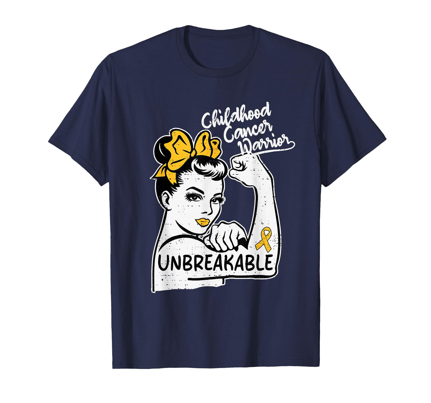 Womens Childhood Cancer Warrior Awareness Gold Heart Ribbon T-Shirt