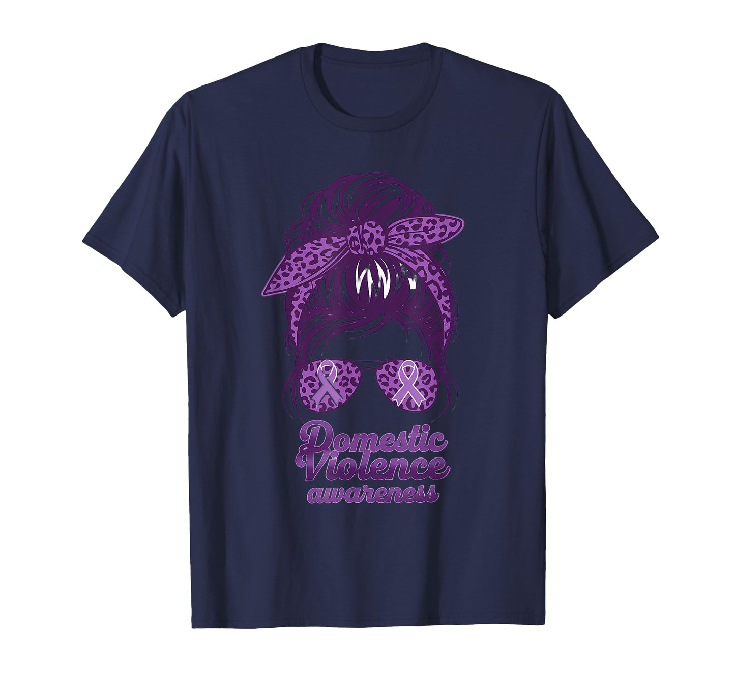 Domestic Violence Awareness Leopard Woman Purple Ribbon T-Shirt