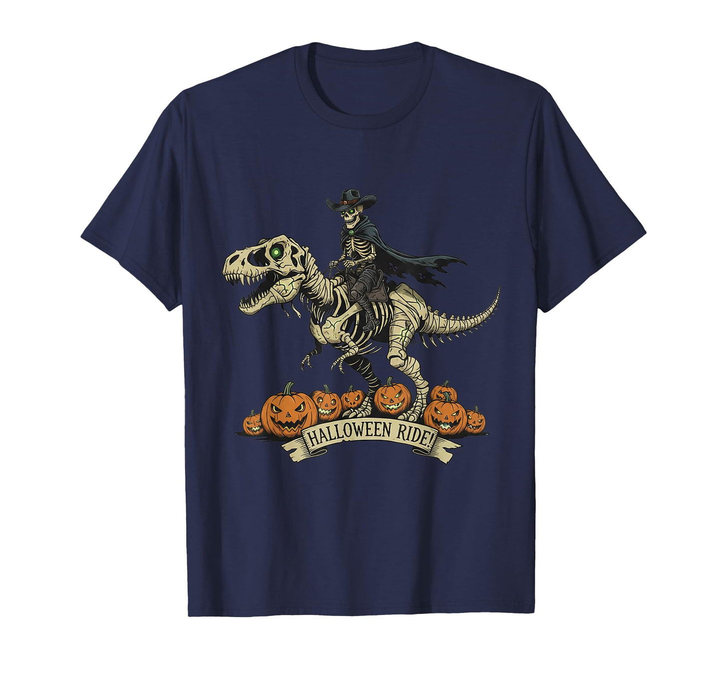 Halloween Skeleton Riding A Dinosaur Trex T-Shirt