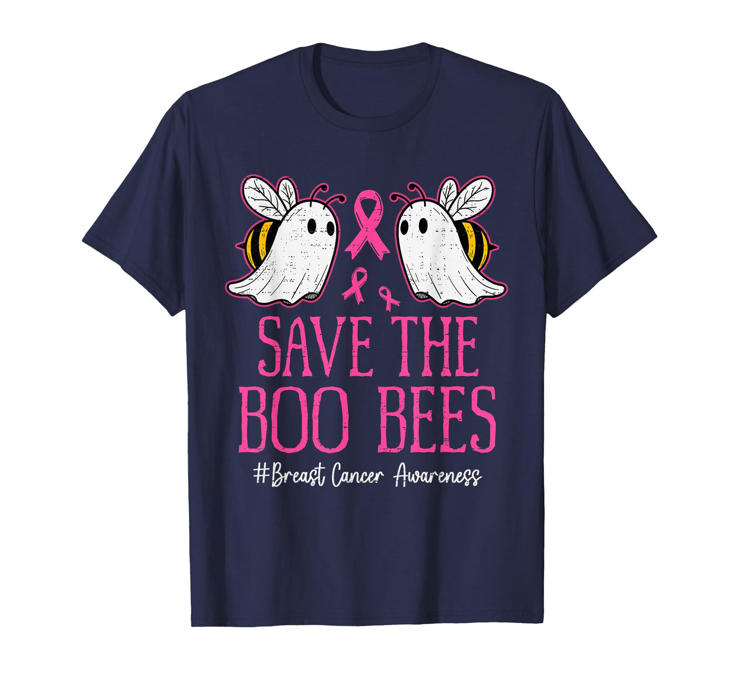 Funny Bees Ghost Boo Breast Cancer Awareness Pink Ribbon T-Shirt