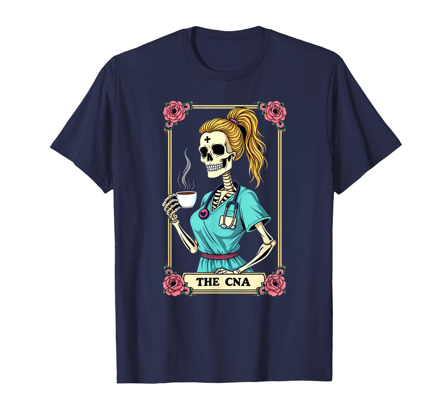 Gothic Tarot Card Skeleton CNA Nurse Coffee Halloween T-Shirt