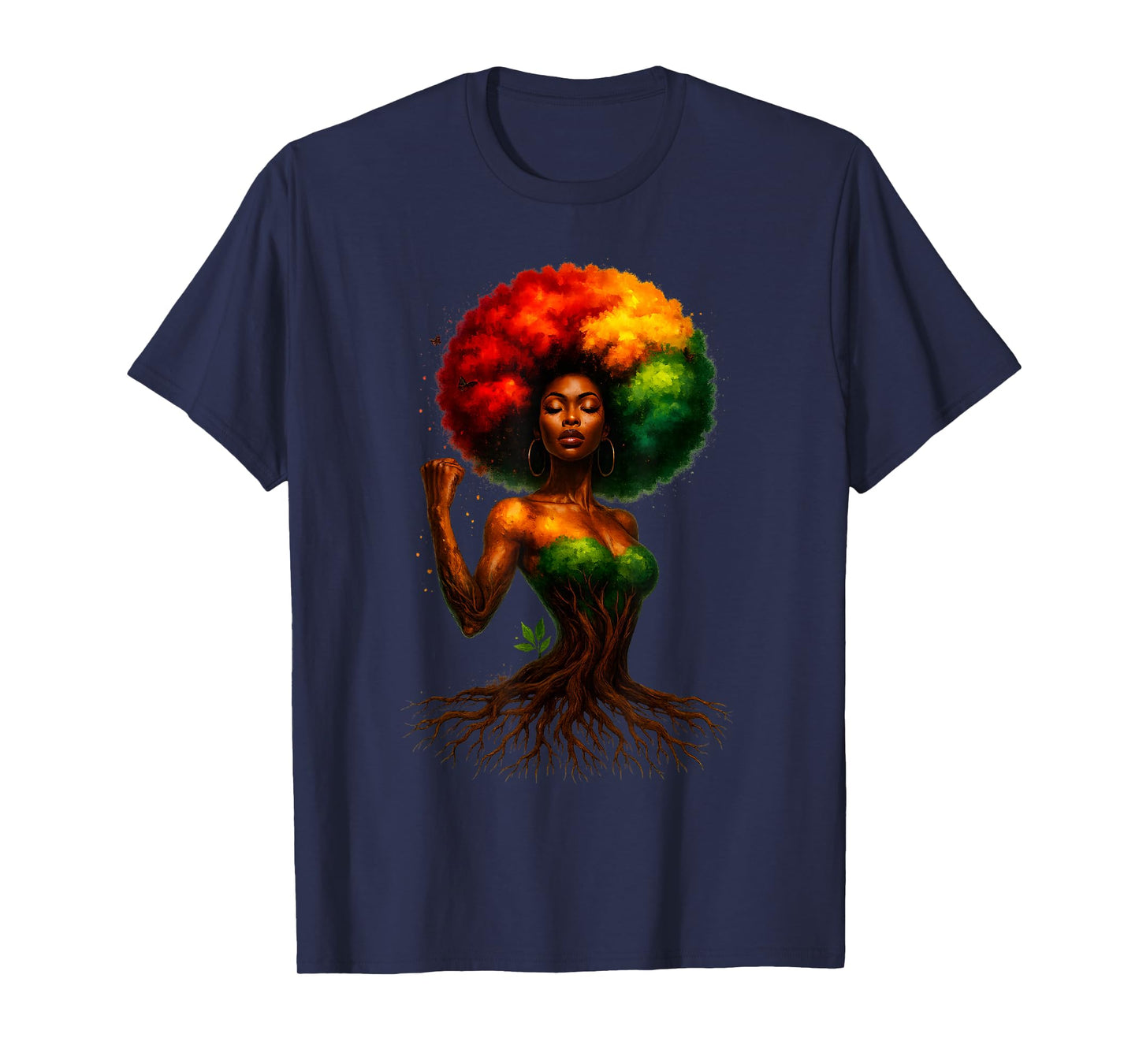 Afro Tree Woman Black Queen Melanin Roots Pride African Girl T-Shirt
