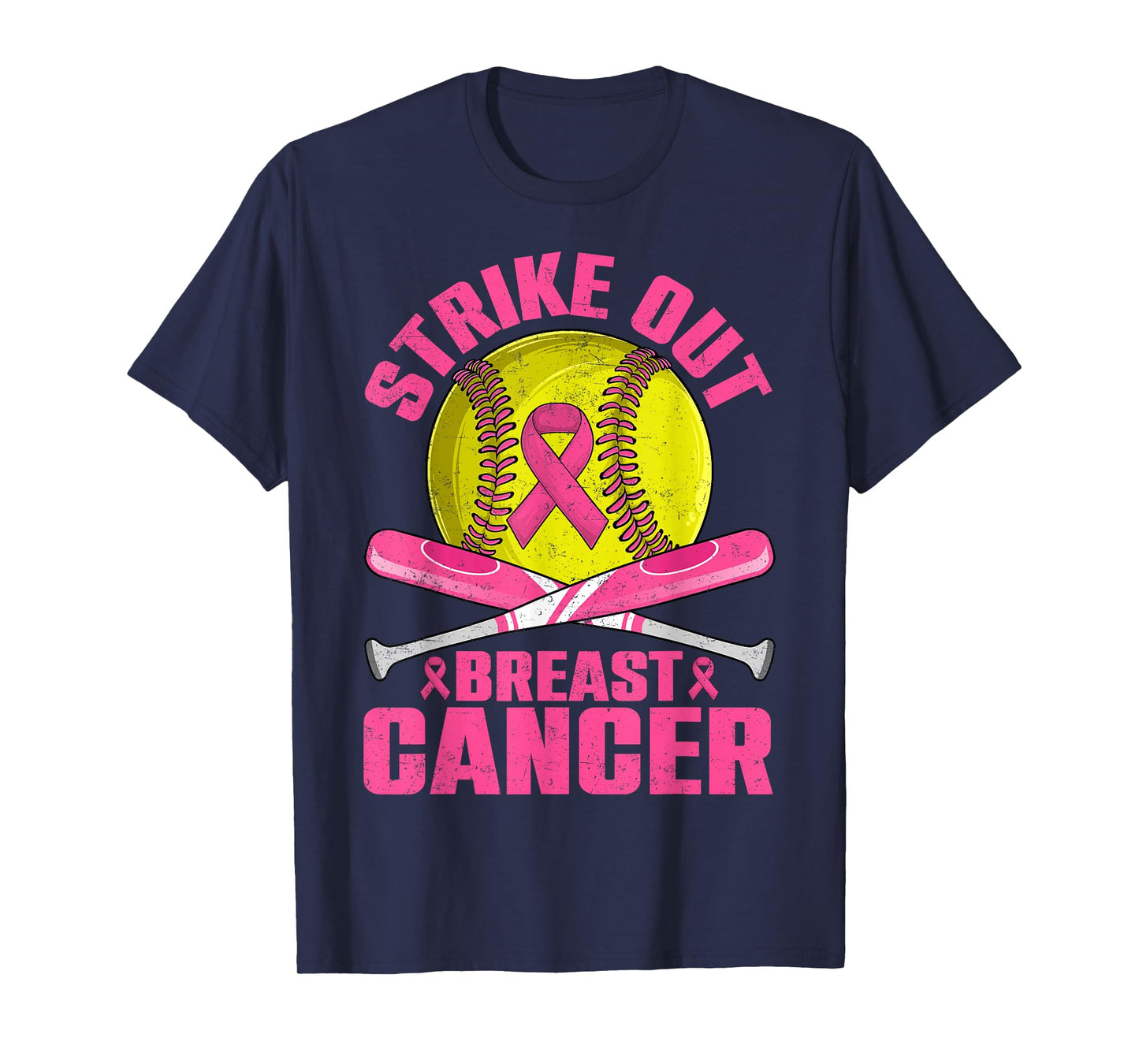 Strike Out Breast Cancer Softball Pink Ribbon Women Girls T-Shirt