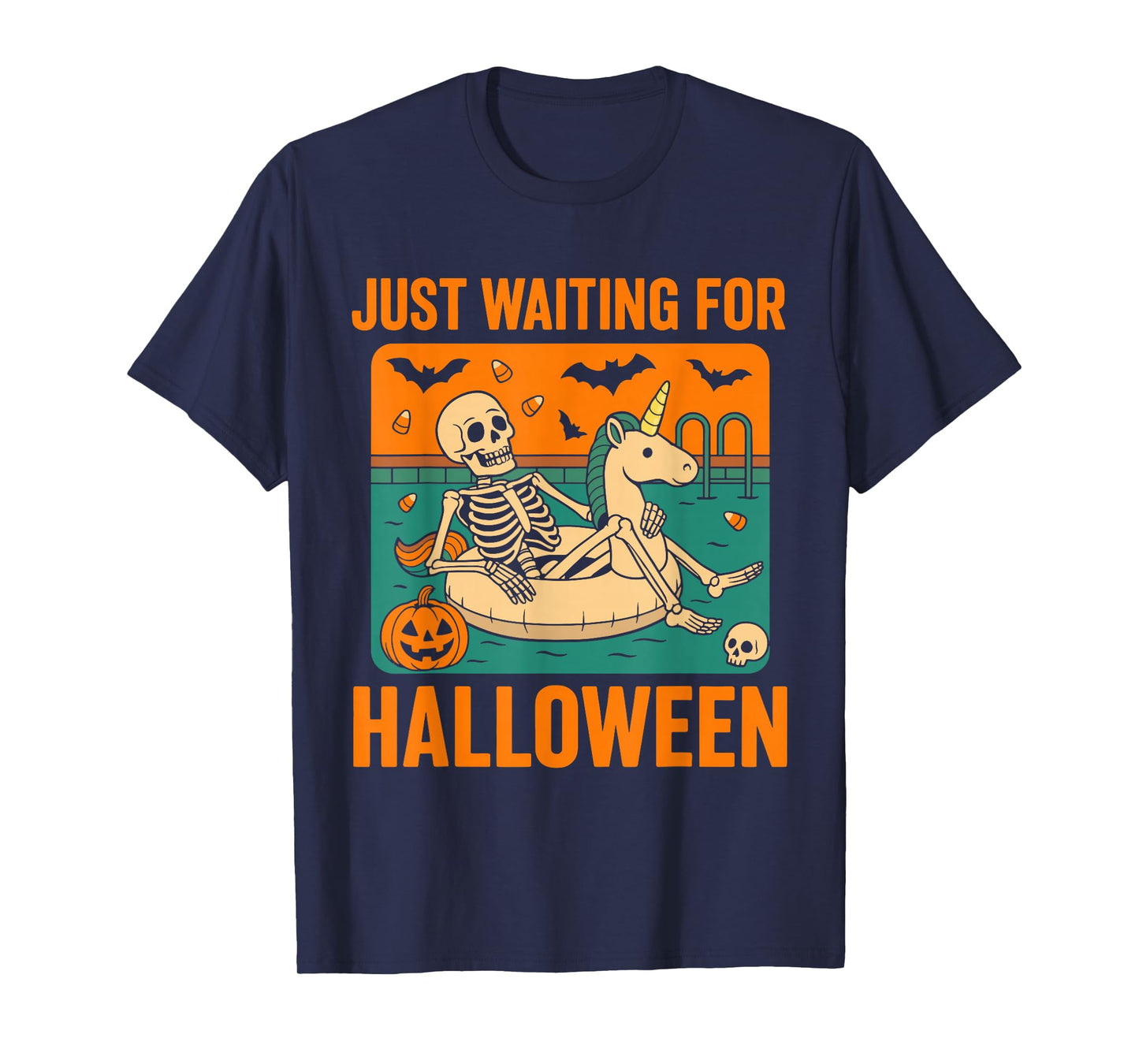 Funny Spooky Summer Skeleton Cool Just Waiting for Halloween T-Shirt