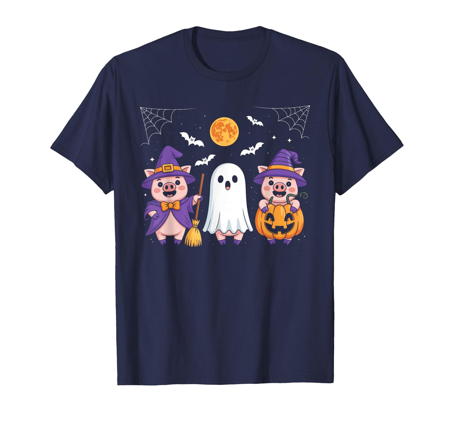 Three Halloween Pigs Cosplay Witch Boo Carved Pumpkin T-Shirt
