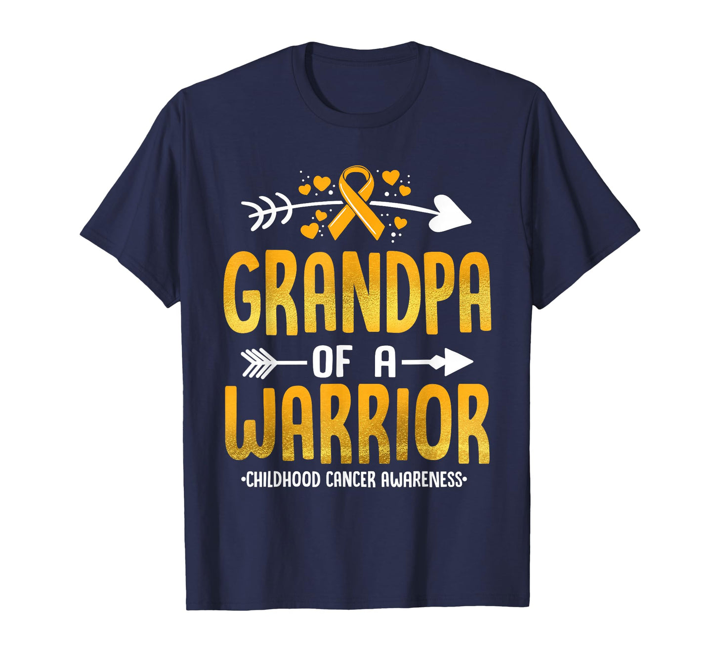 Grandpa Of A Warrior Childhood Cancer Awareness Gold Ribbon T-Shirt