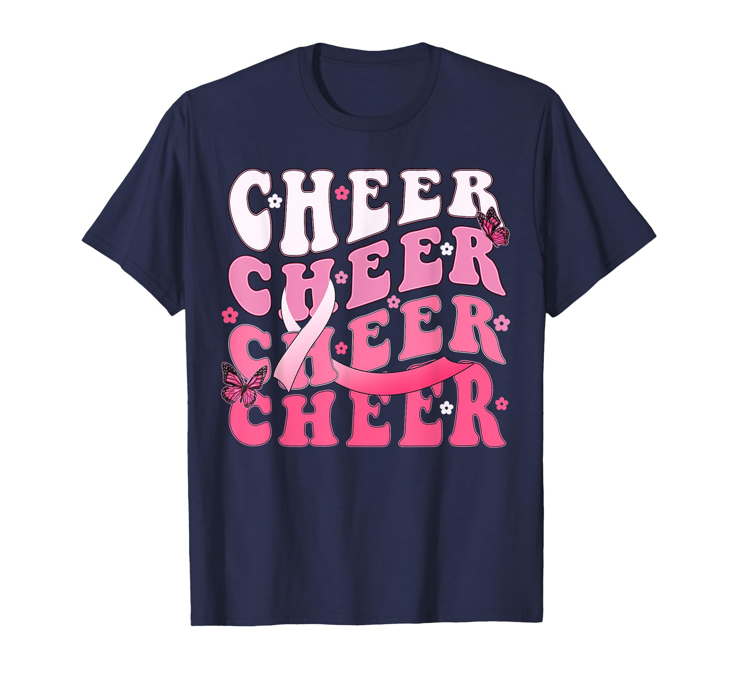 Cheer Breast Cancer Awareness Shirts Ribbon Cheerleader T-Shirt