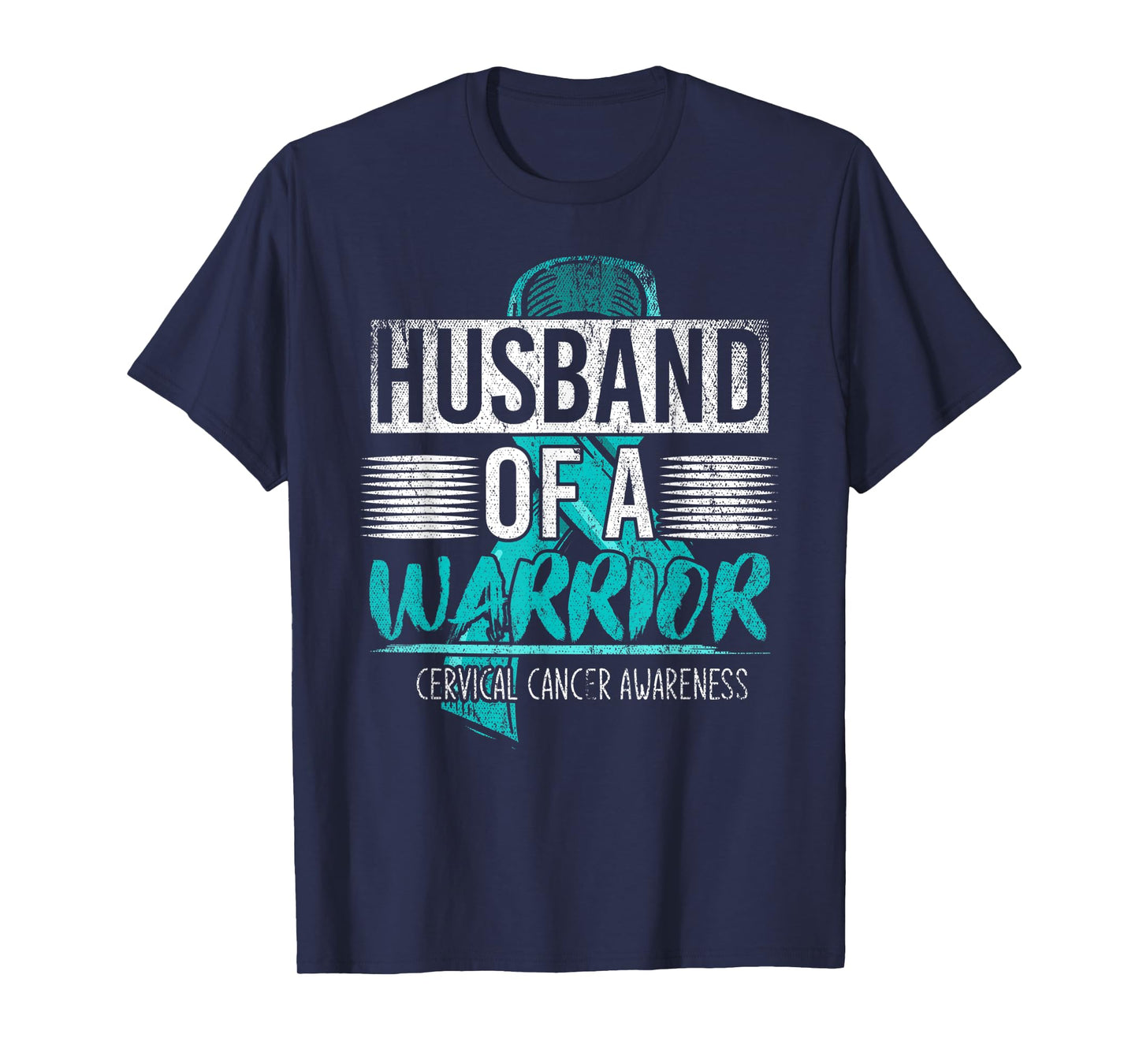 Mens Husband Of A Warrior Teal Ribbon Cervical Cancer awareness T-Shirt