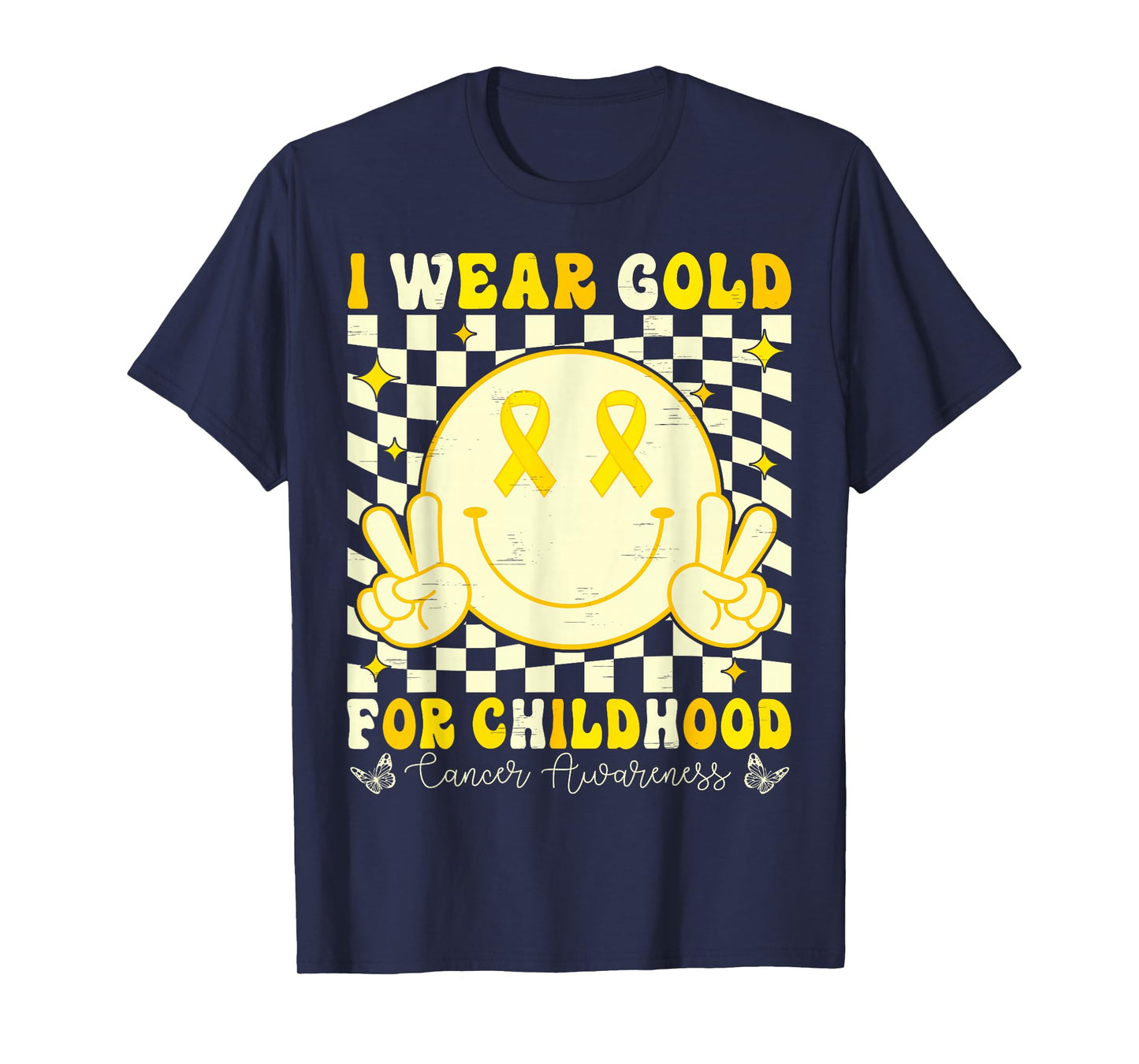 Retro I Wear Gold for Childhood Cancer Awareness Gold Ribbon T-Shirt