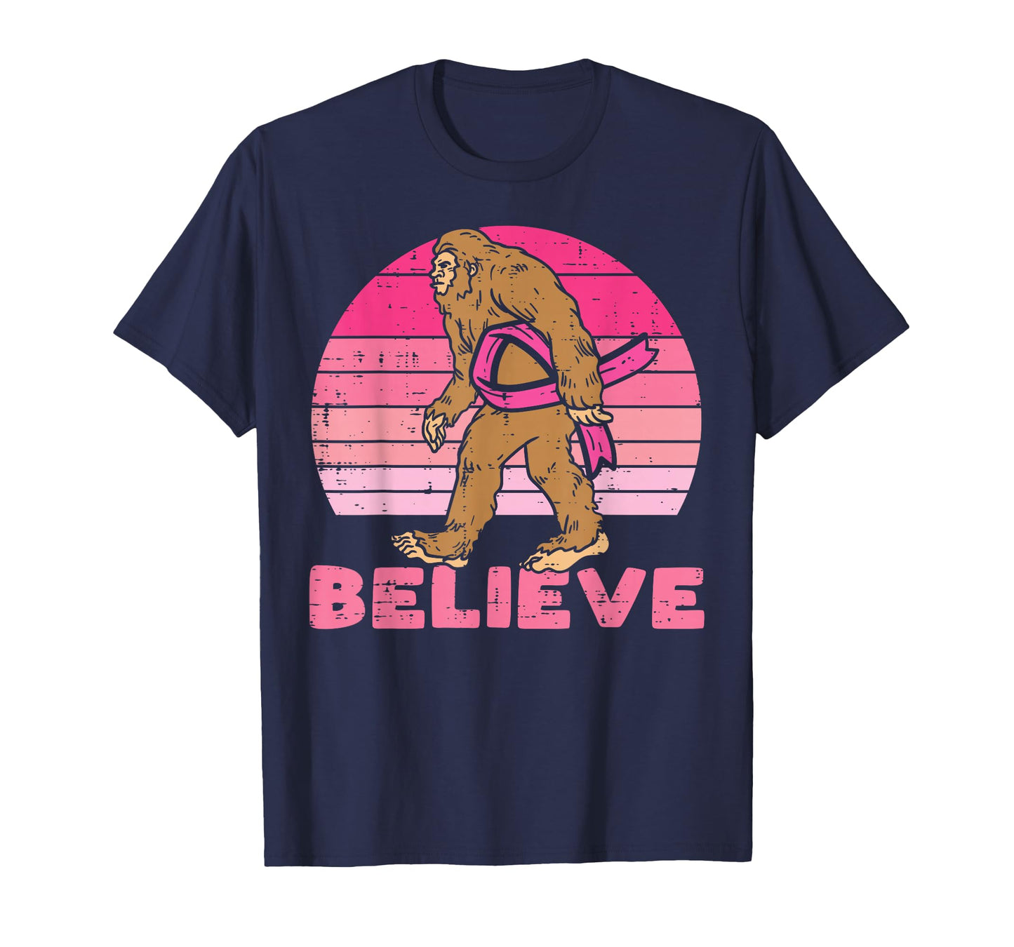 Bigfoot Sasquatch Ribbon Believe Breast Cancer Awareness T-Shirt