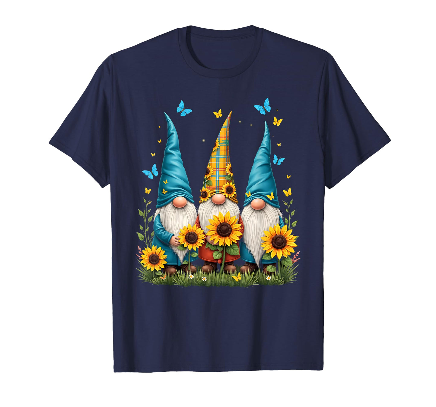 Gnomes With Sunflower Butterfly Flower Garden Gardener T-Shirt