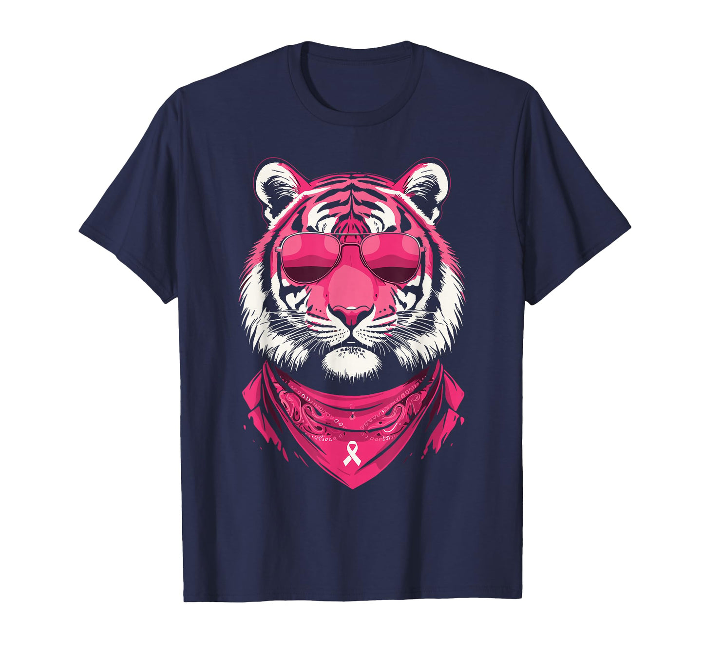 Pink Tiger with Sunglasses Bandana Breast Cancer Awareness T-Shirt