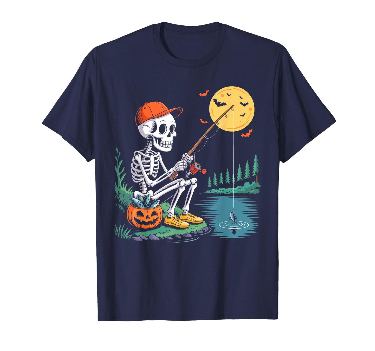 Skeleton Fishing Halloween Costume Funny Fishing Boys Kids T-Shirt