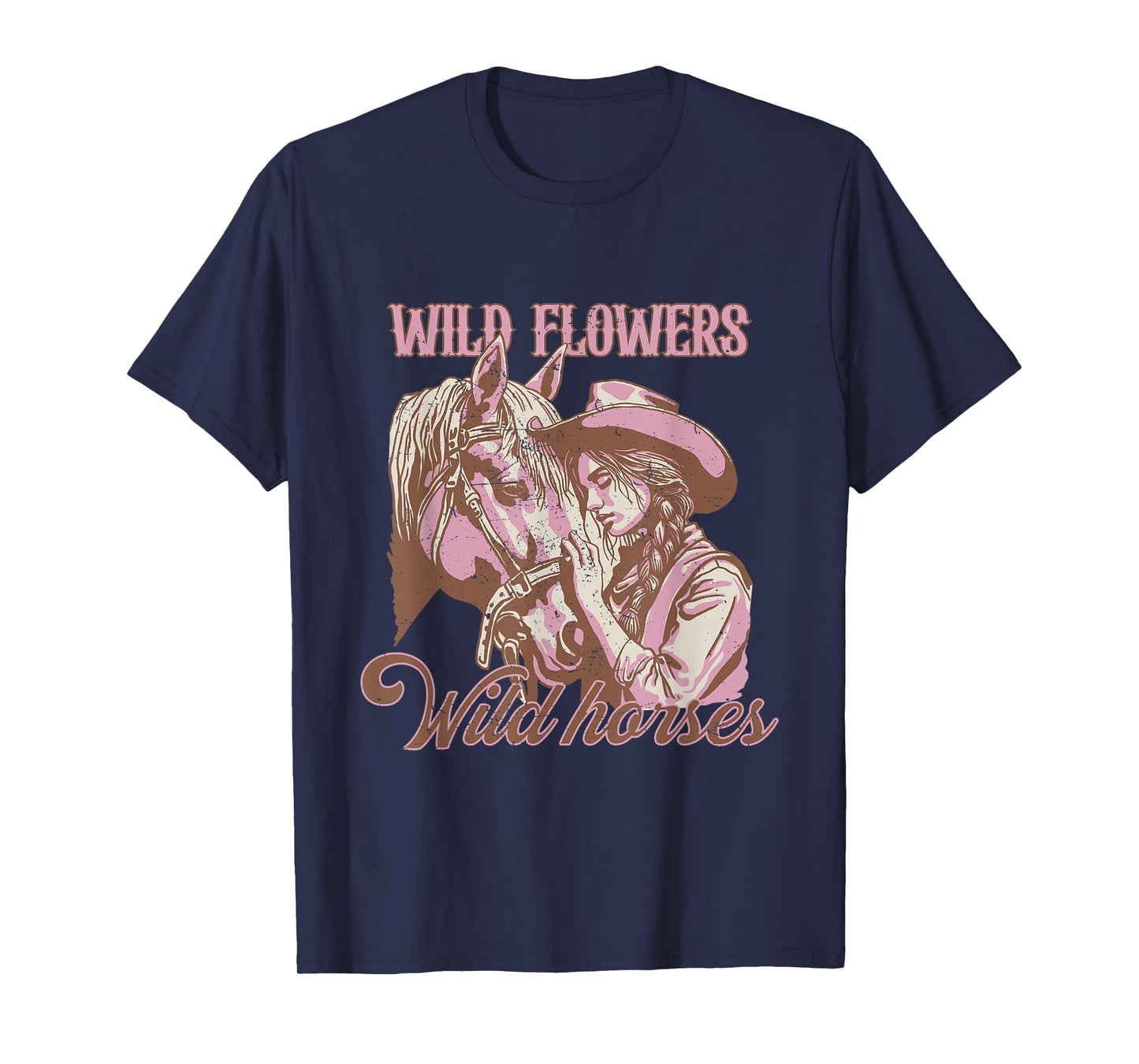Cowgirl With Horse Wild Flowers Wild Horses Western Vintage T-Shirt