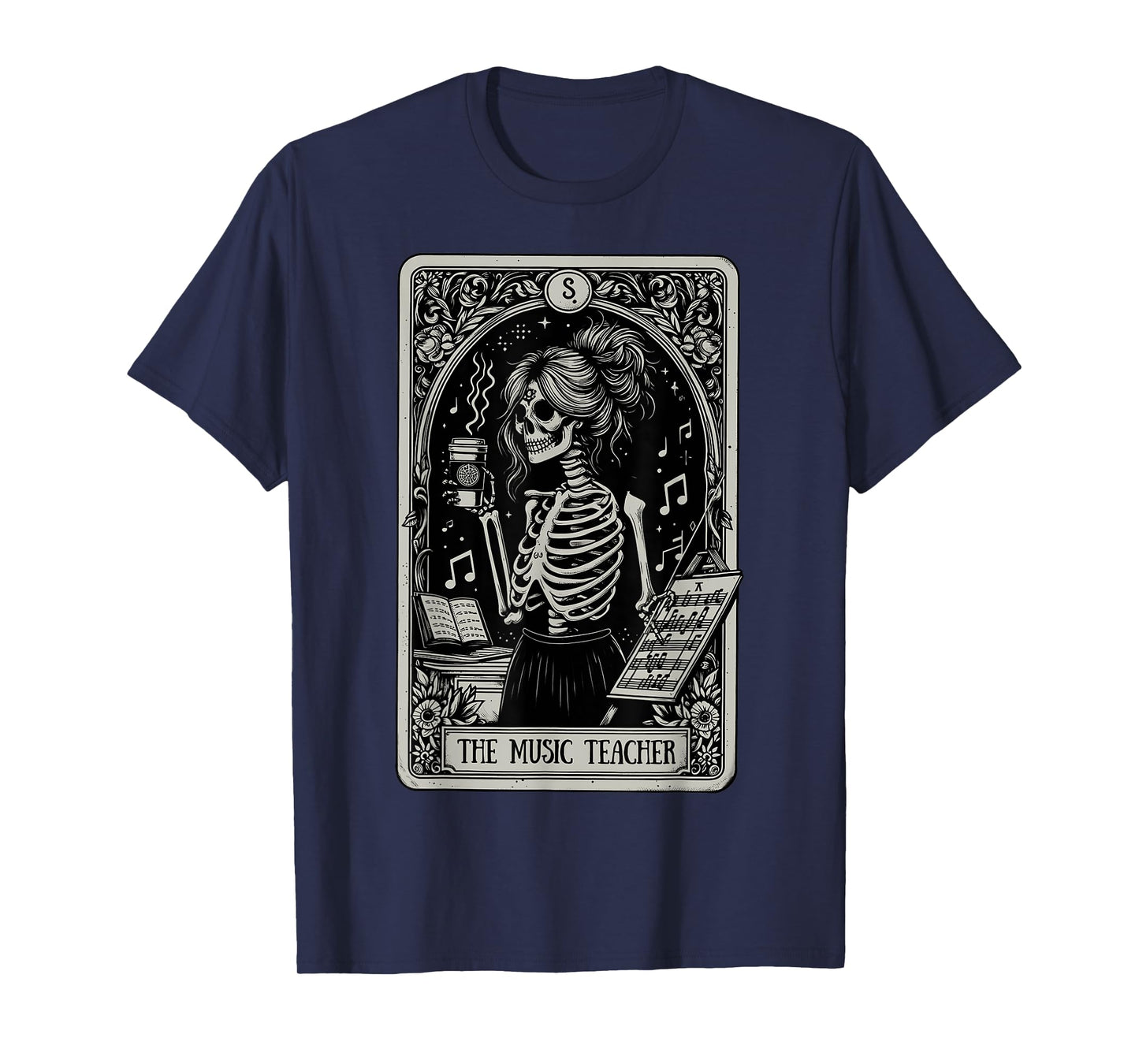 Funny Skeleton Music Teacher Tarot Card Halloween Musician T-Shirt