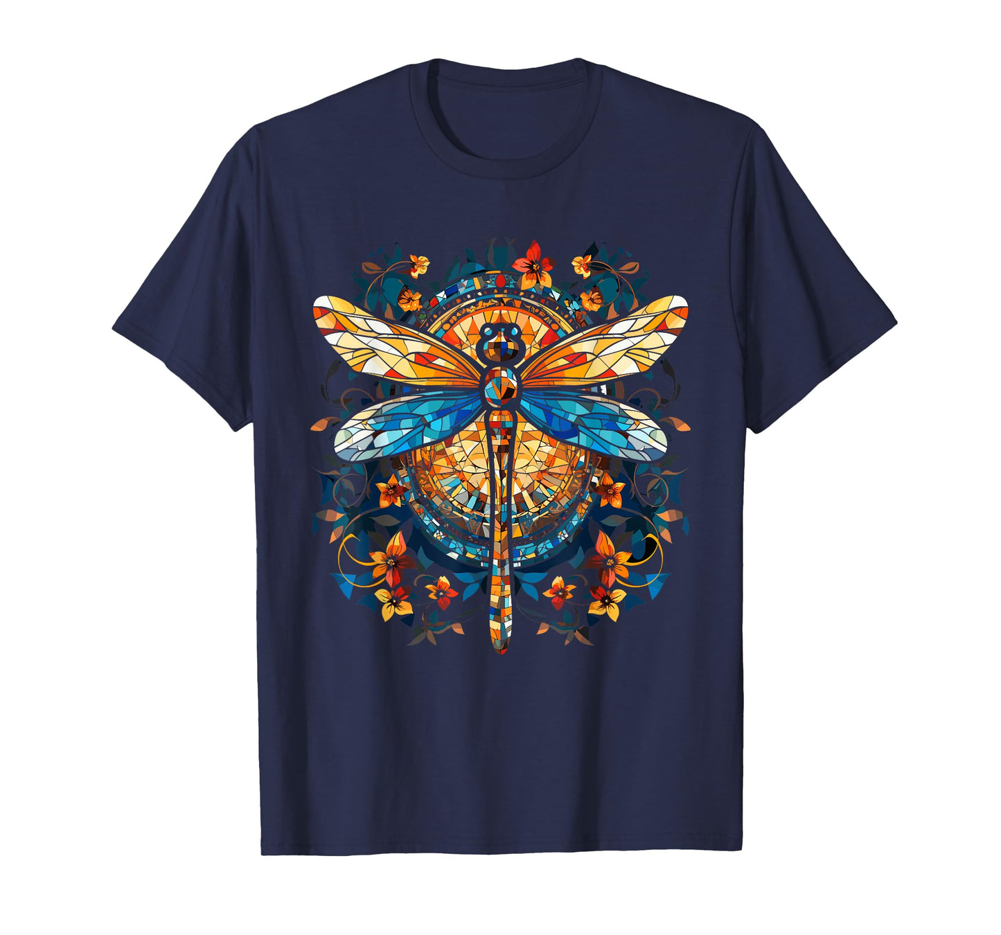 Magical Dragonfly Lover Stained Glass Graphic Design Art T-Shirt