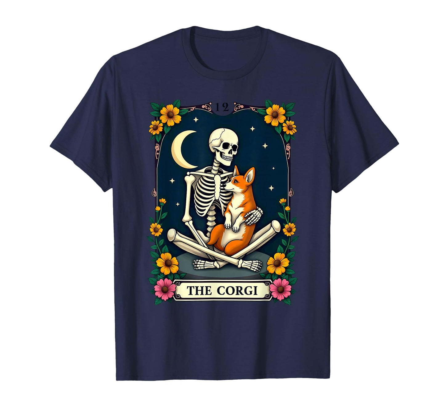 Gothic Tarot Card The Corgi Skeleton Halloween T-Shirt