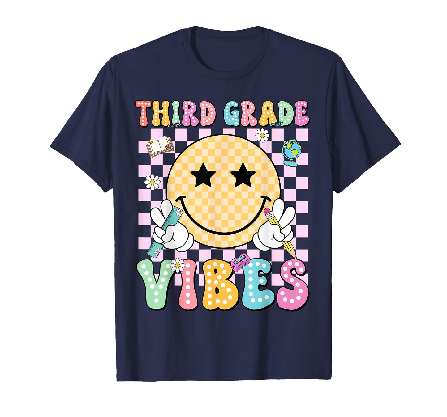 Third Grade Vibes Smile Face Teacher Kid Back To School T-Shirt