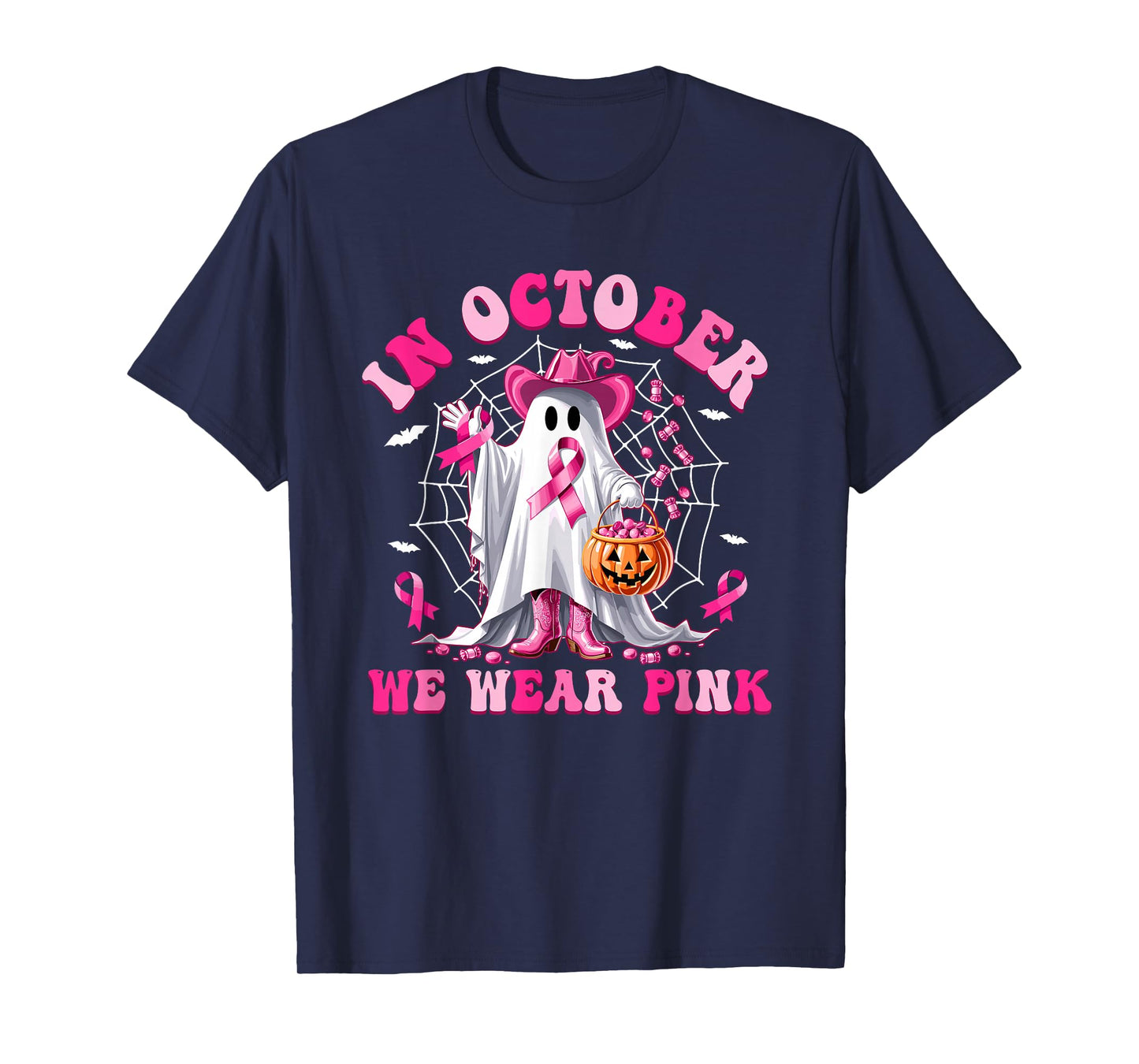 Pink Ribbon Cowboy Breast Cancer Halloween Tee T-Shirt