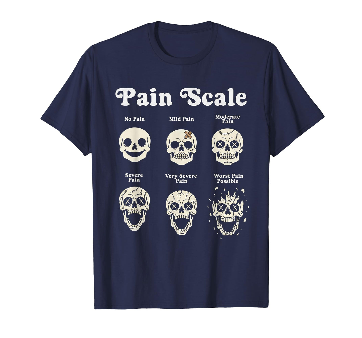 Skeleton Pain Scale Funny Halloween Trauma Nurse Spooky T-Shirt