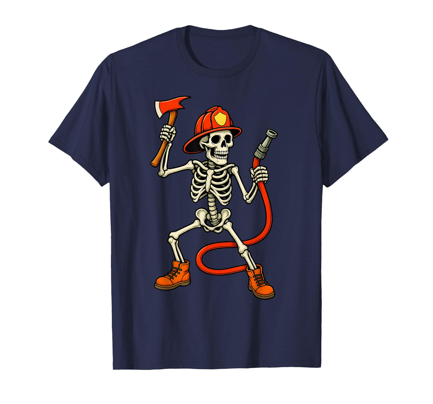Skeleton Fireman Halloween Firefighter Boys Kids Men T-Shirt