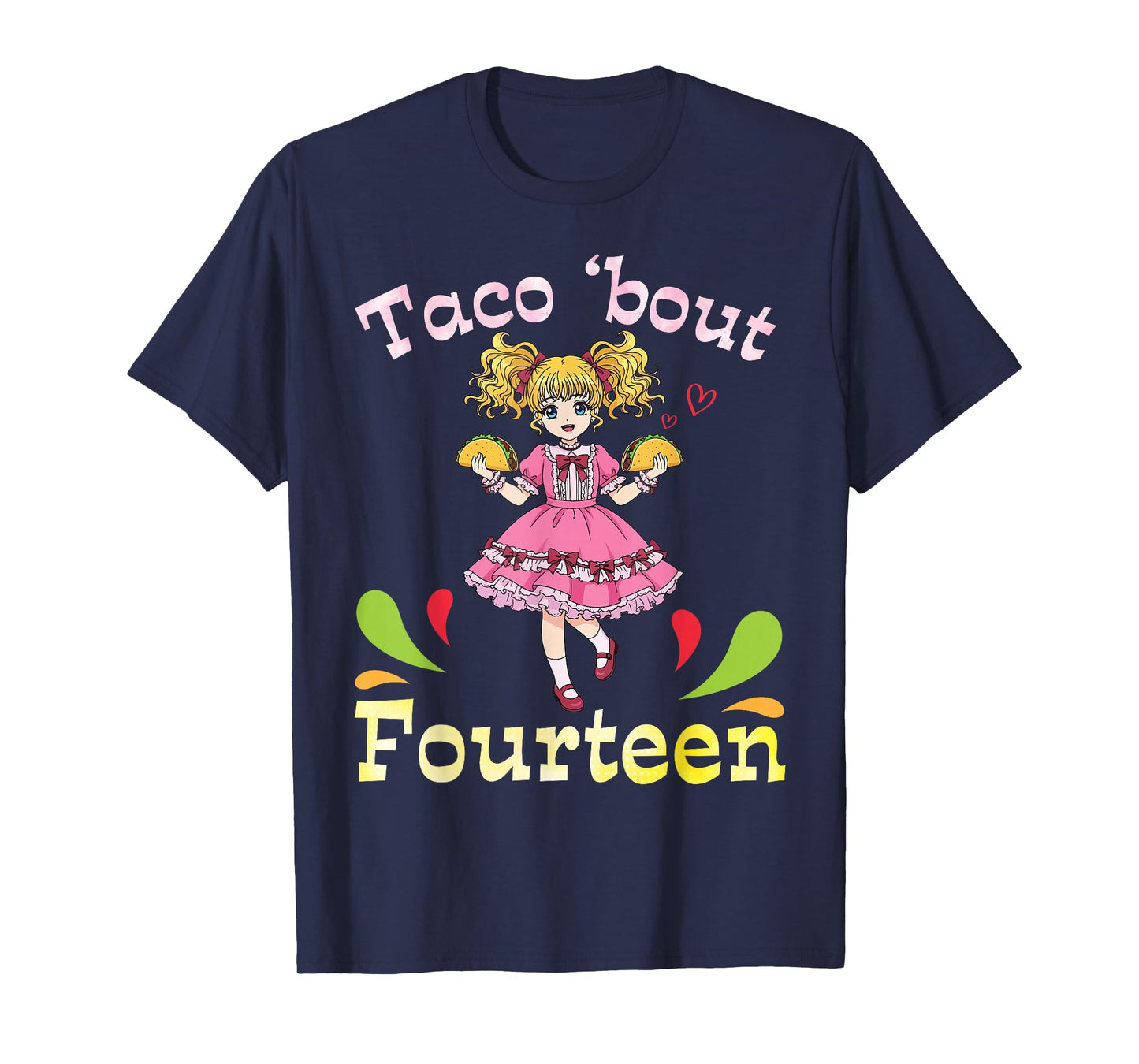 Cute Girl with Tacos I Taco Bout Fourteen Years Old Birthday T-Shirt