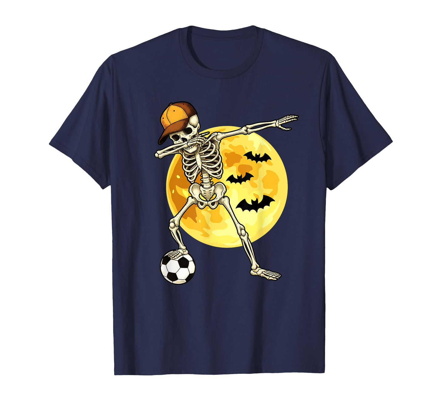 Dabbing Skeleton Soccer Player Halloween Moon T-Shirt