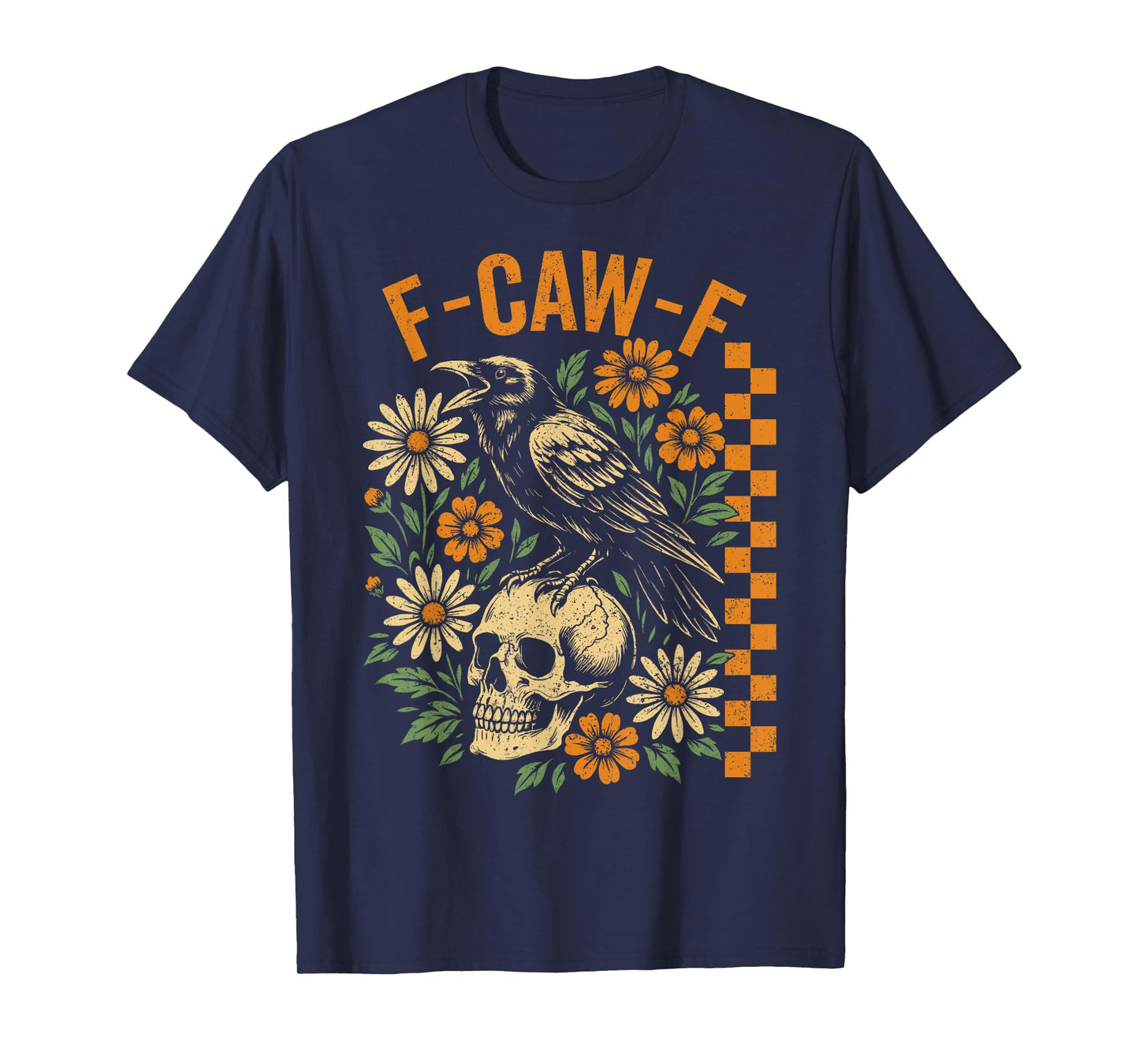 Funny F Caw F Raven Skull Floral Graphic Halloween Crow Pun T-Shirt