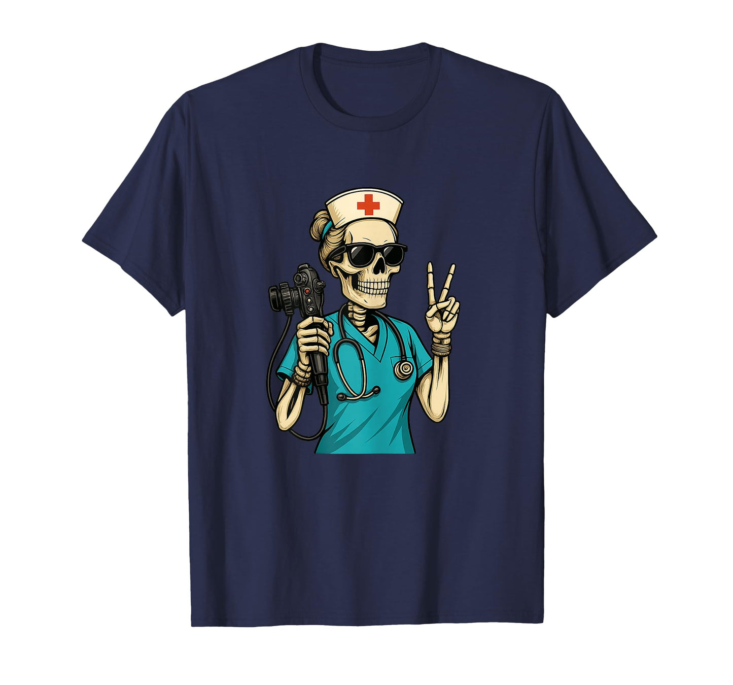 Funny Skeleton Goth Nurse Gastro RN Peace Sign Halloween T-Shirt