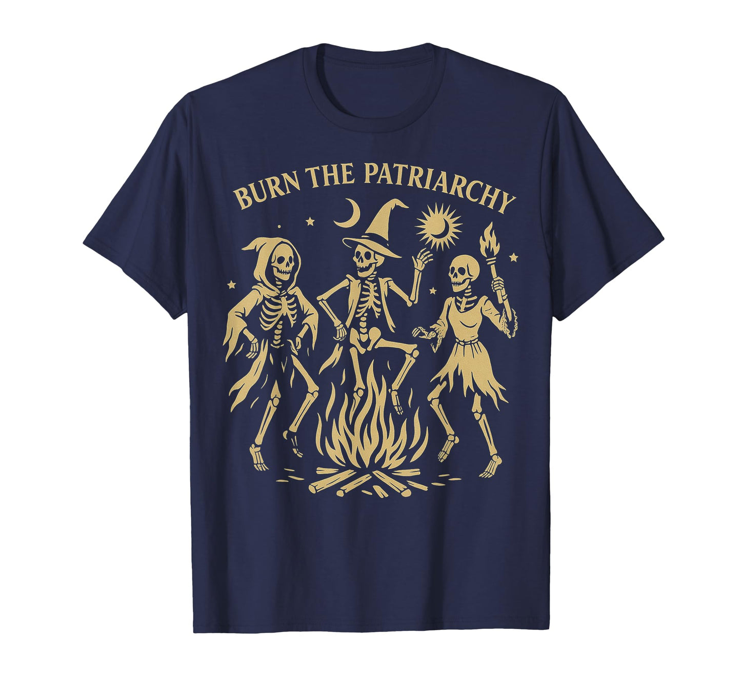 Burn The Patriarchy Funny Feminist Halloween Skeleton Witch T-Shirt