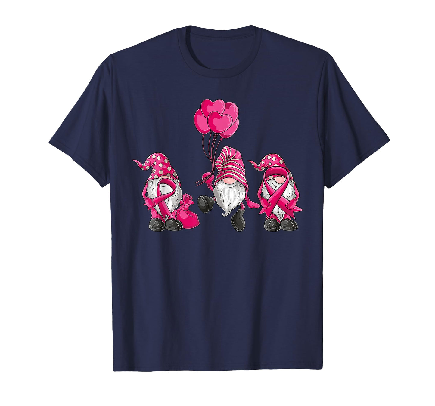 gnomes Breast Cancer Awareness Pink Ribbon women girls T-Shirt