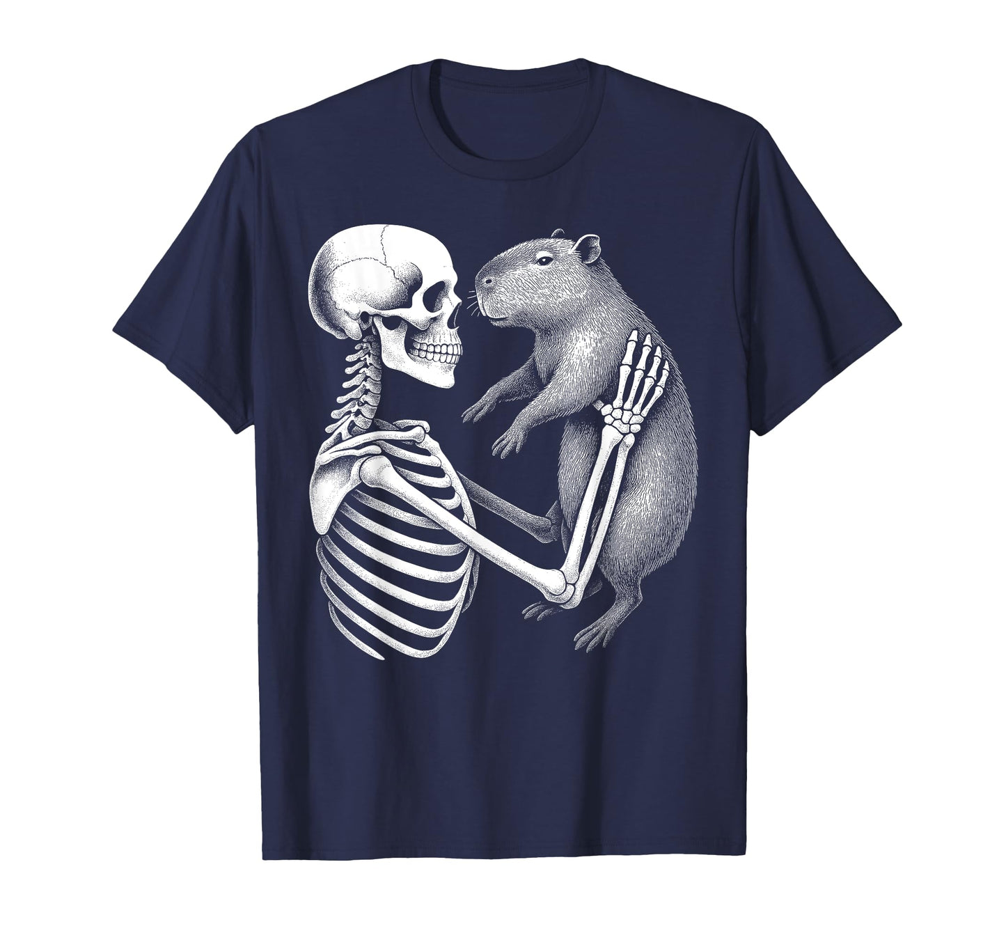 Skeleton Holding A Capybara Funny Lazy Halloween Costume T-Shirt
