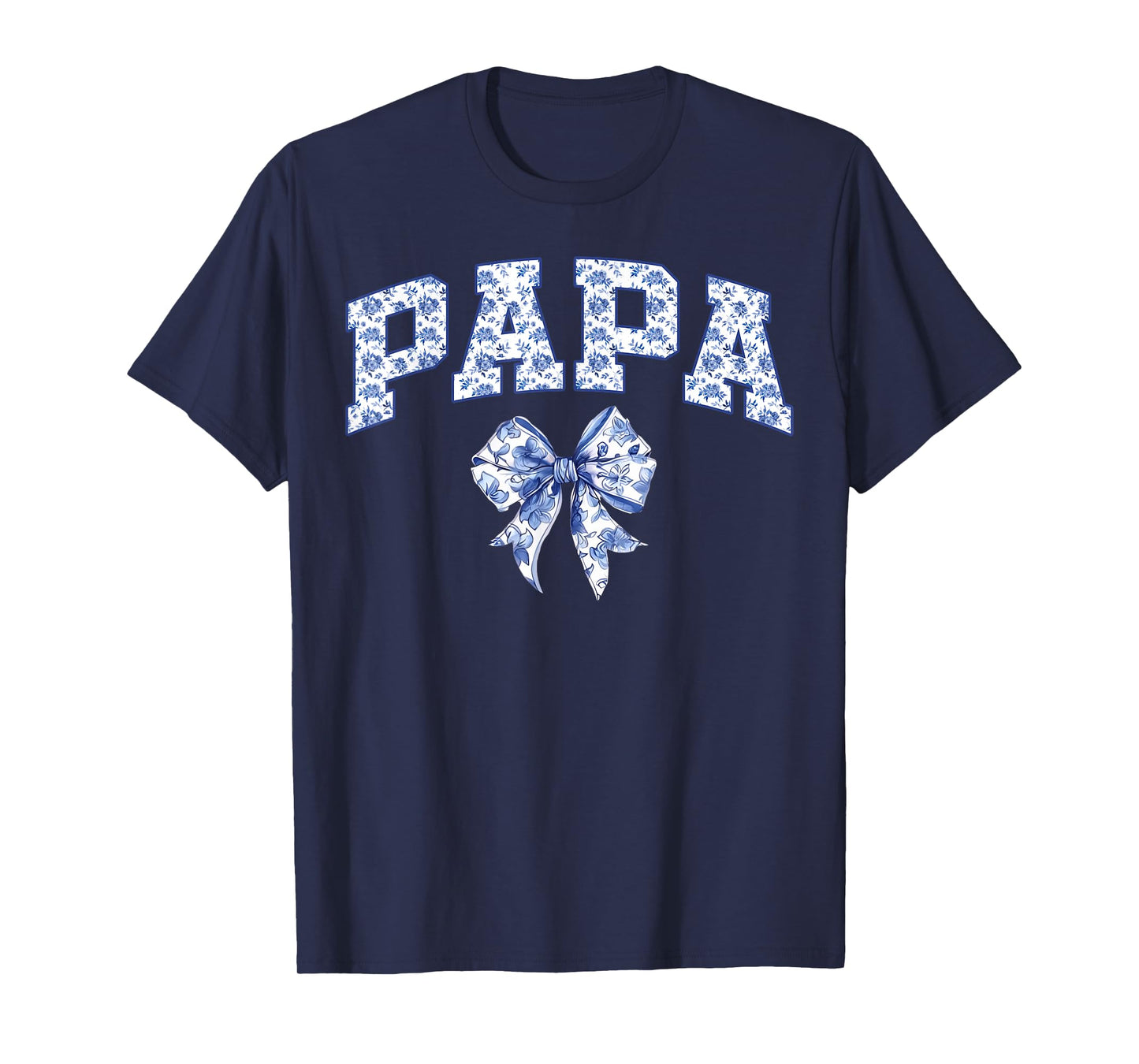 Papa Coquette Toile Blue Bow Floral Family Matching T-Shirt