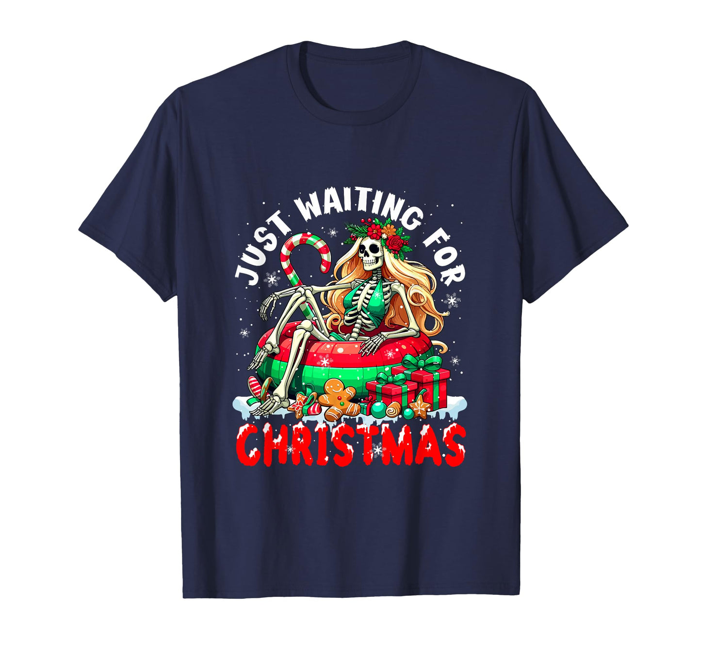 Waiting for Christmas Skeleton Woman Relaxing Xmas Cookies T-Shirt