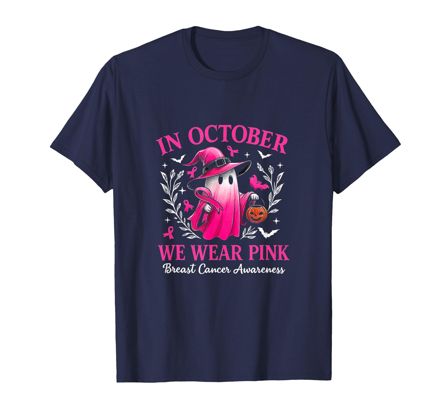 in October We Wear Pink Ghost Awareness Halloween T-Shirt