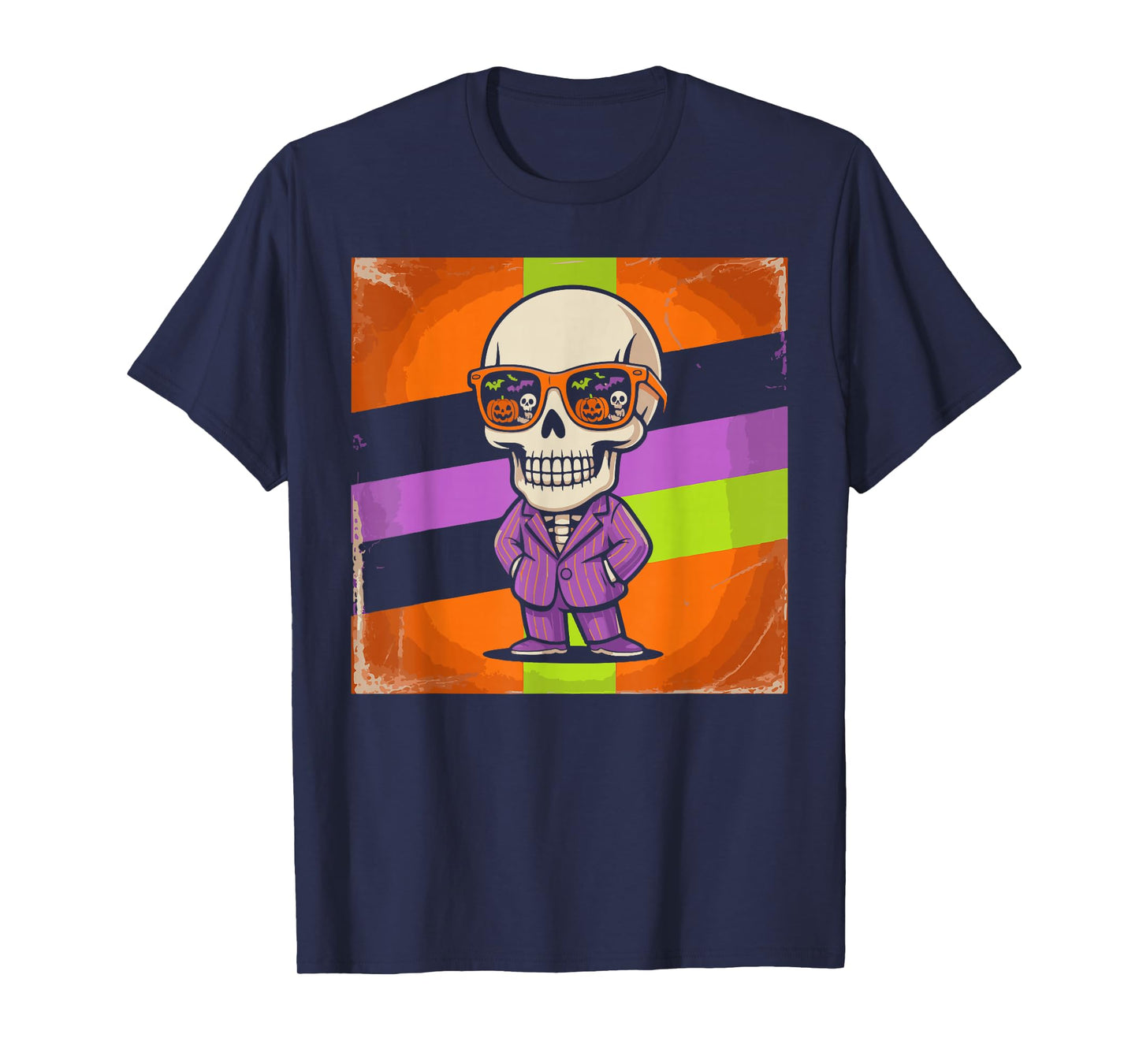 Retro Pumpkin Glasses Skeleton Halloween Costume Men Women T-Shirt