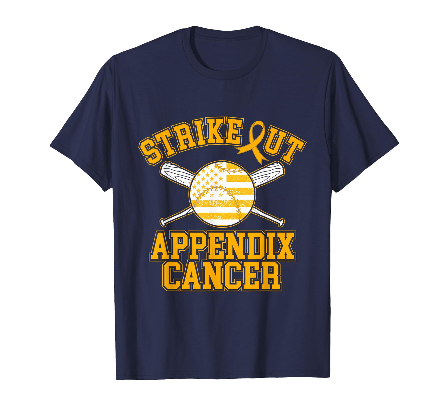 American Flag Strikeout Appendix Cancer Ribbon Baseball T-Shirt
