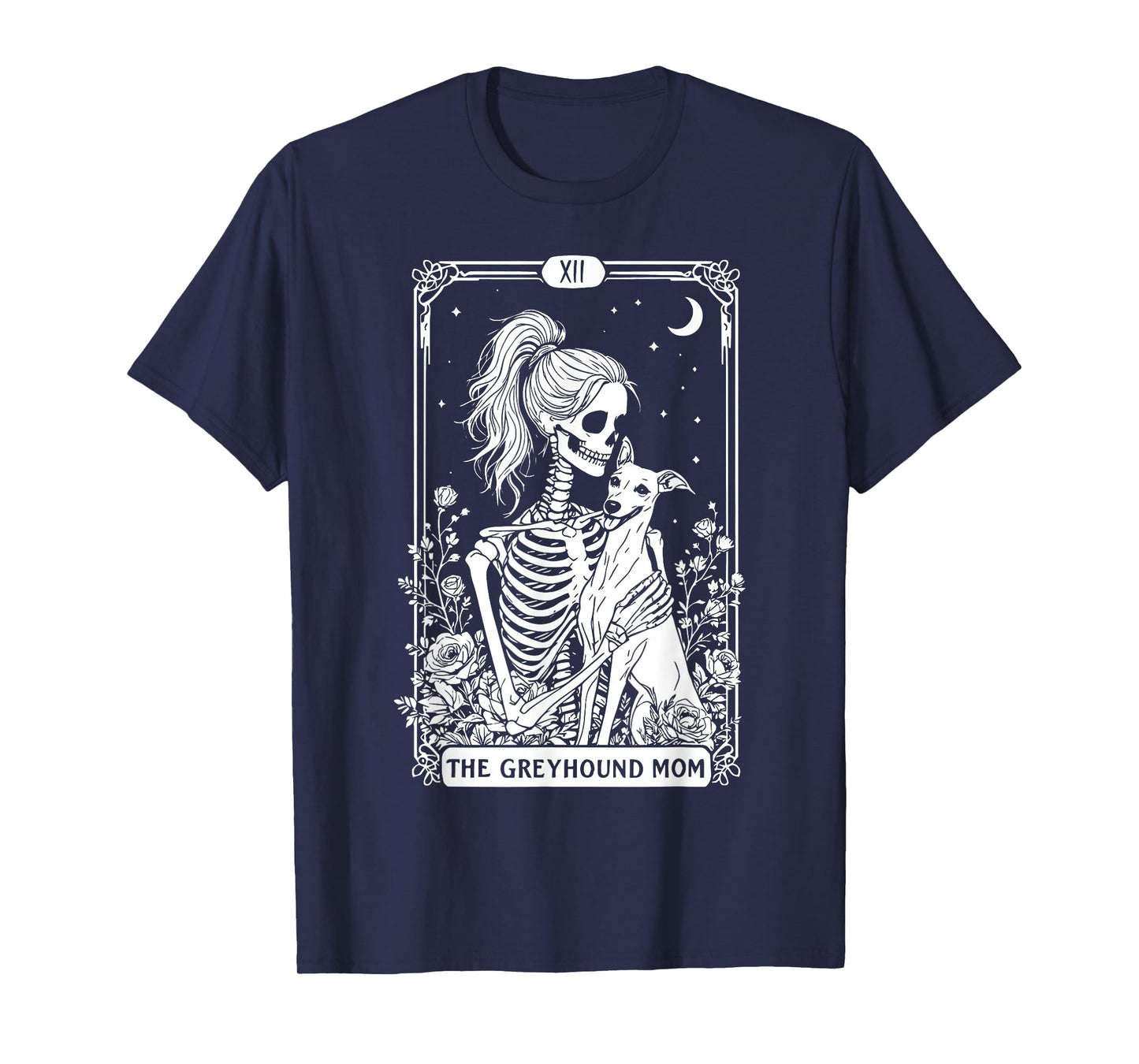Funny Skeleton Greyhound Mom Tarot Card Halloween Witches T-Shirt