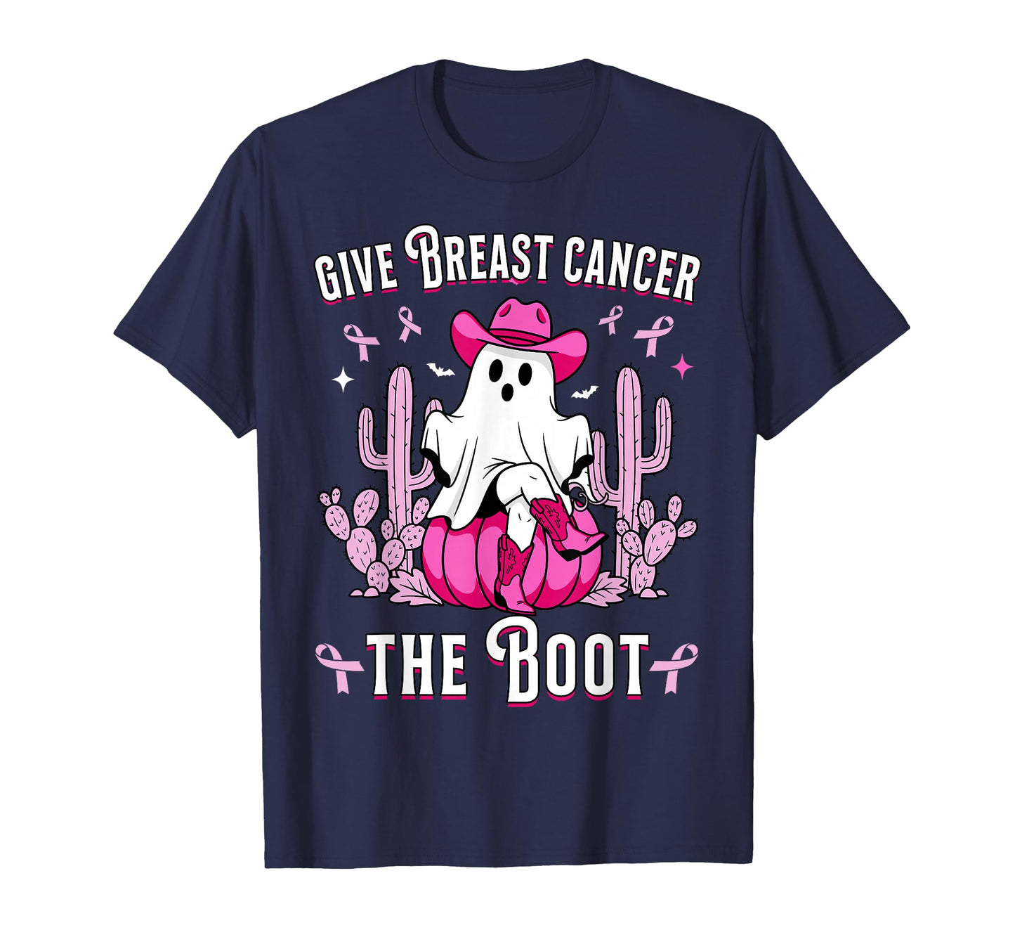 Give Breast Cancer The Boot Ghost Cowgirl Cancer Awareness T-Shirt