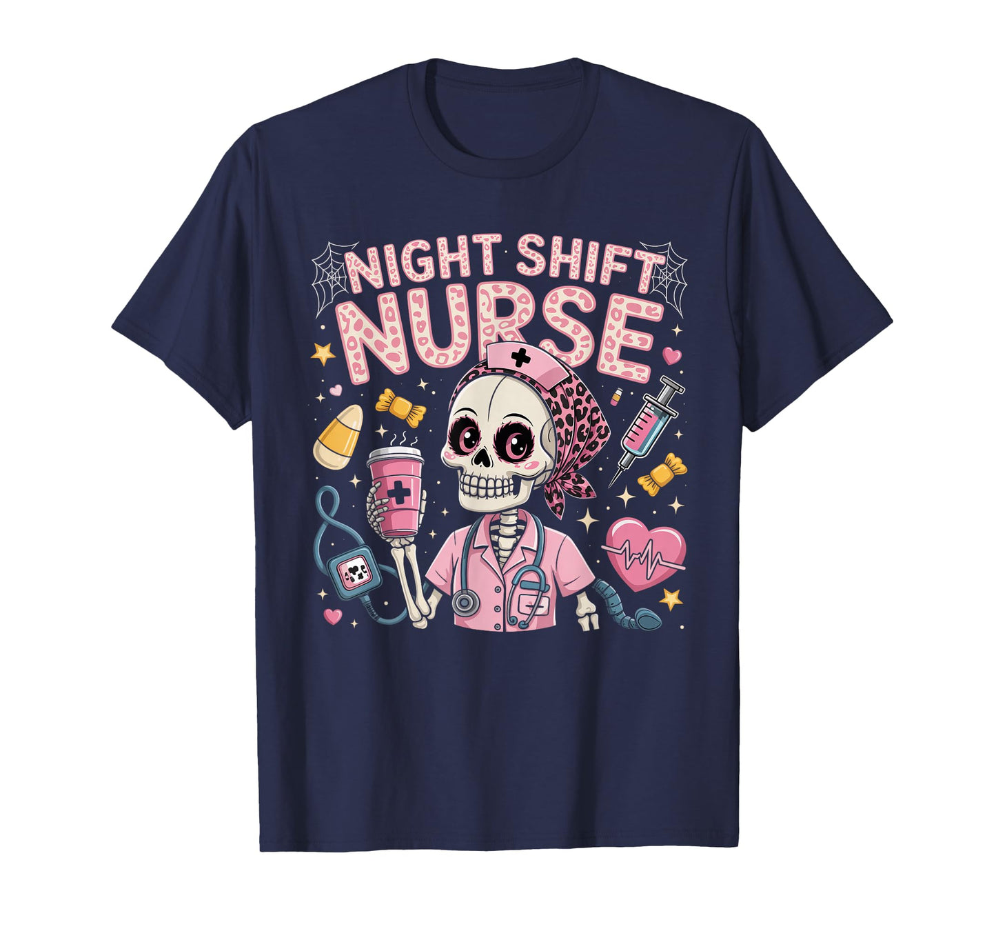 RN ICU Night Shift Nurse Skeleton Halloween Costumes Womens T-Shirt