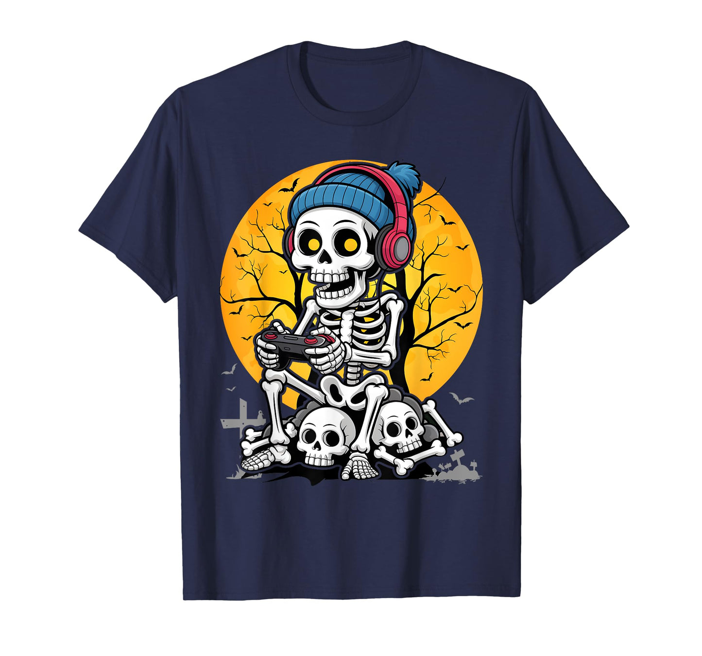 Halloween Skeleton Gamer Video Game Boys Kids Teens Gaming T-Shirt