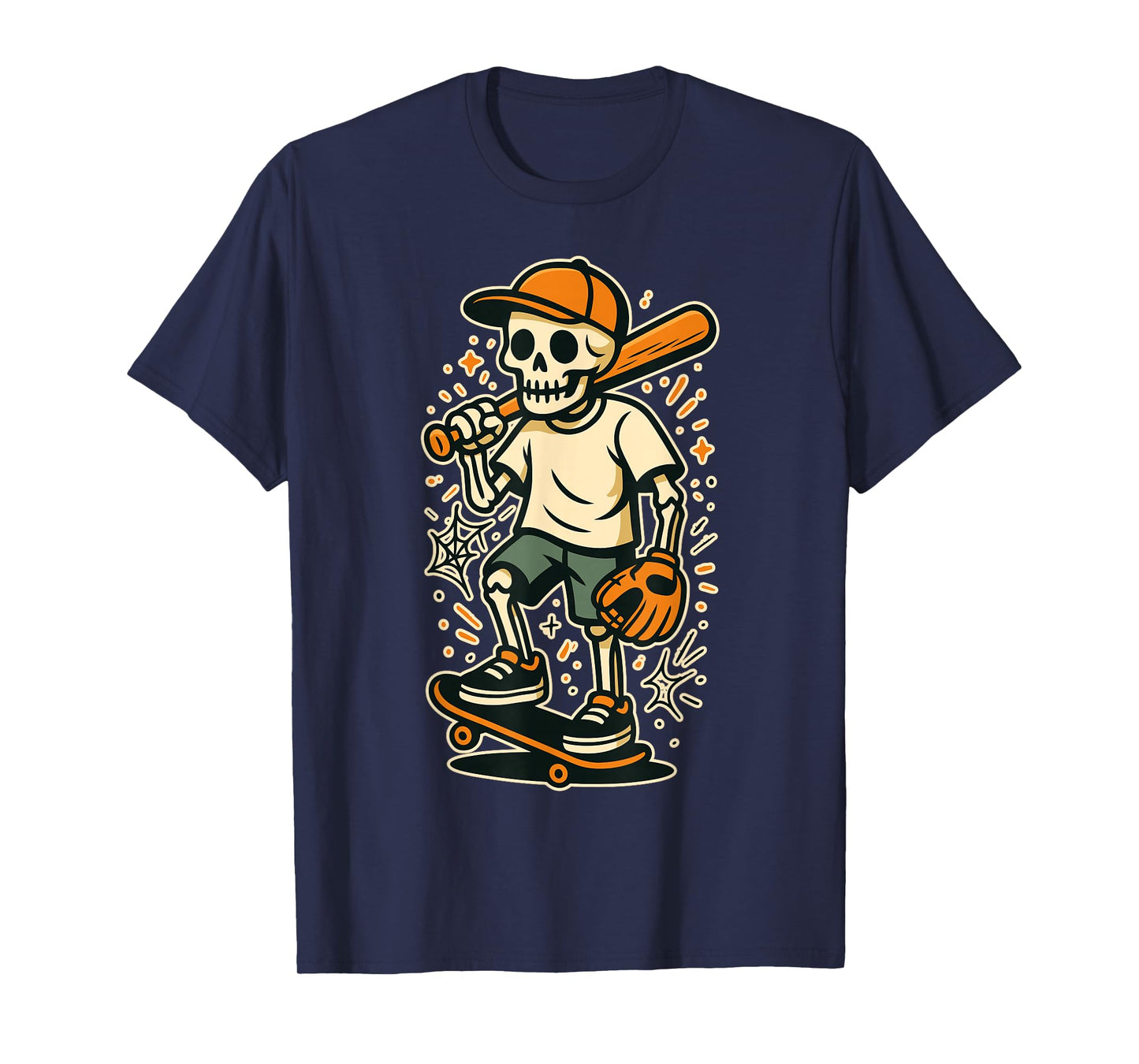 Halloween Skeleton Baseball Skateboard Kids Graphic T-Shirt