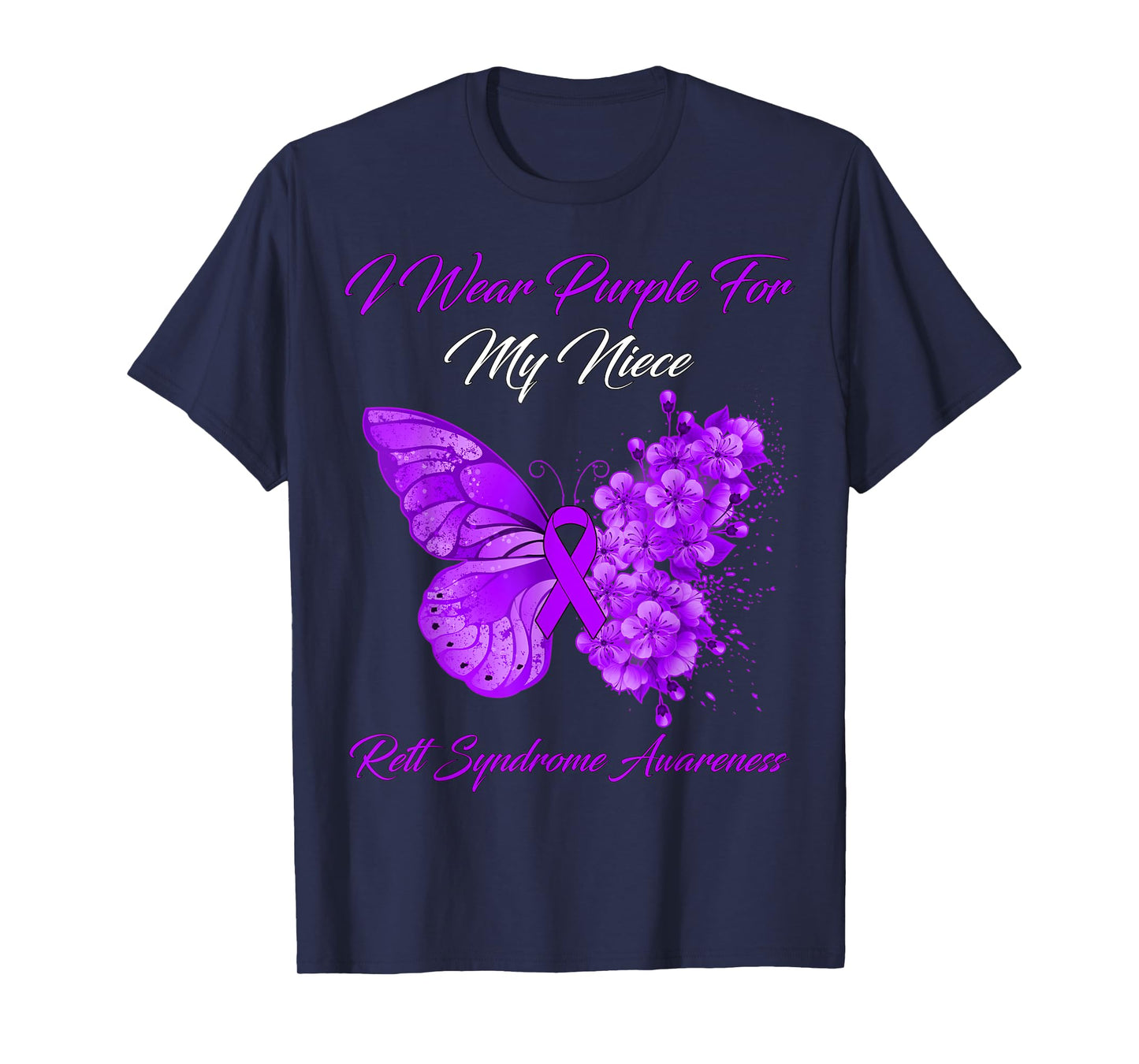Butterfly I Wear Purple For My Niece Rett Syndrome Awareness T-Shirt