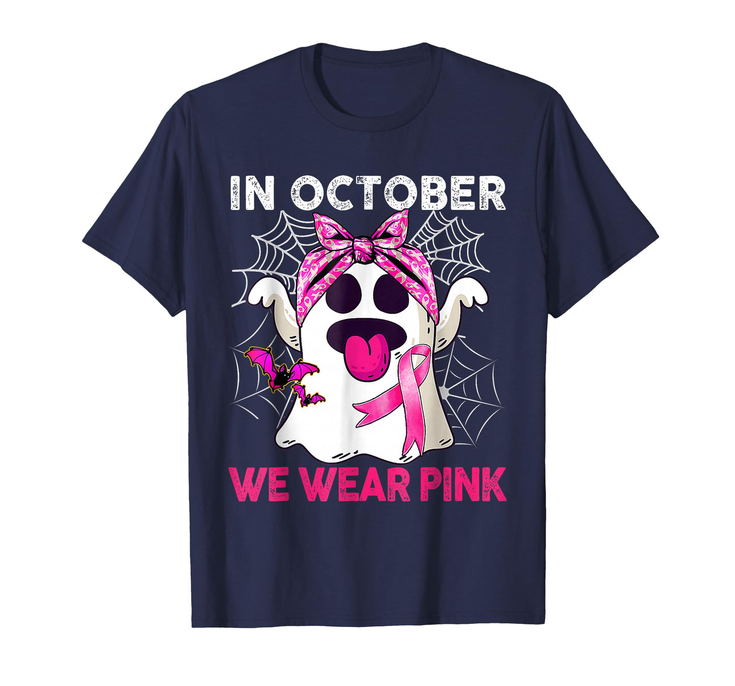 Boo Ghost in October We Wear Pink Breast Cancer Awareness T-Shirt