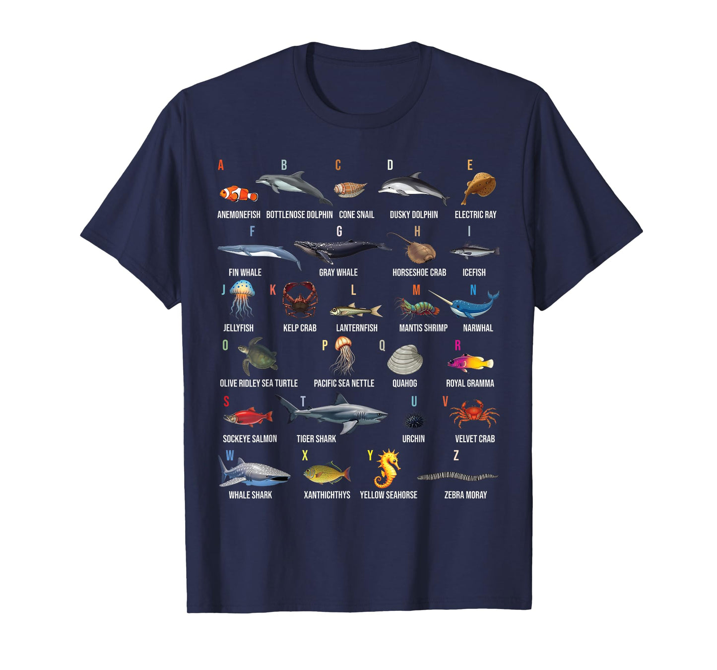 A-Z Ocean Life Alphabet Marine Creatures Exploration T-Shirt