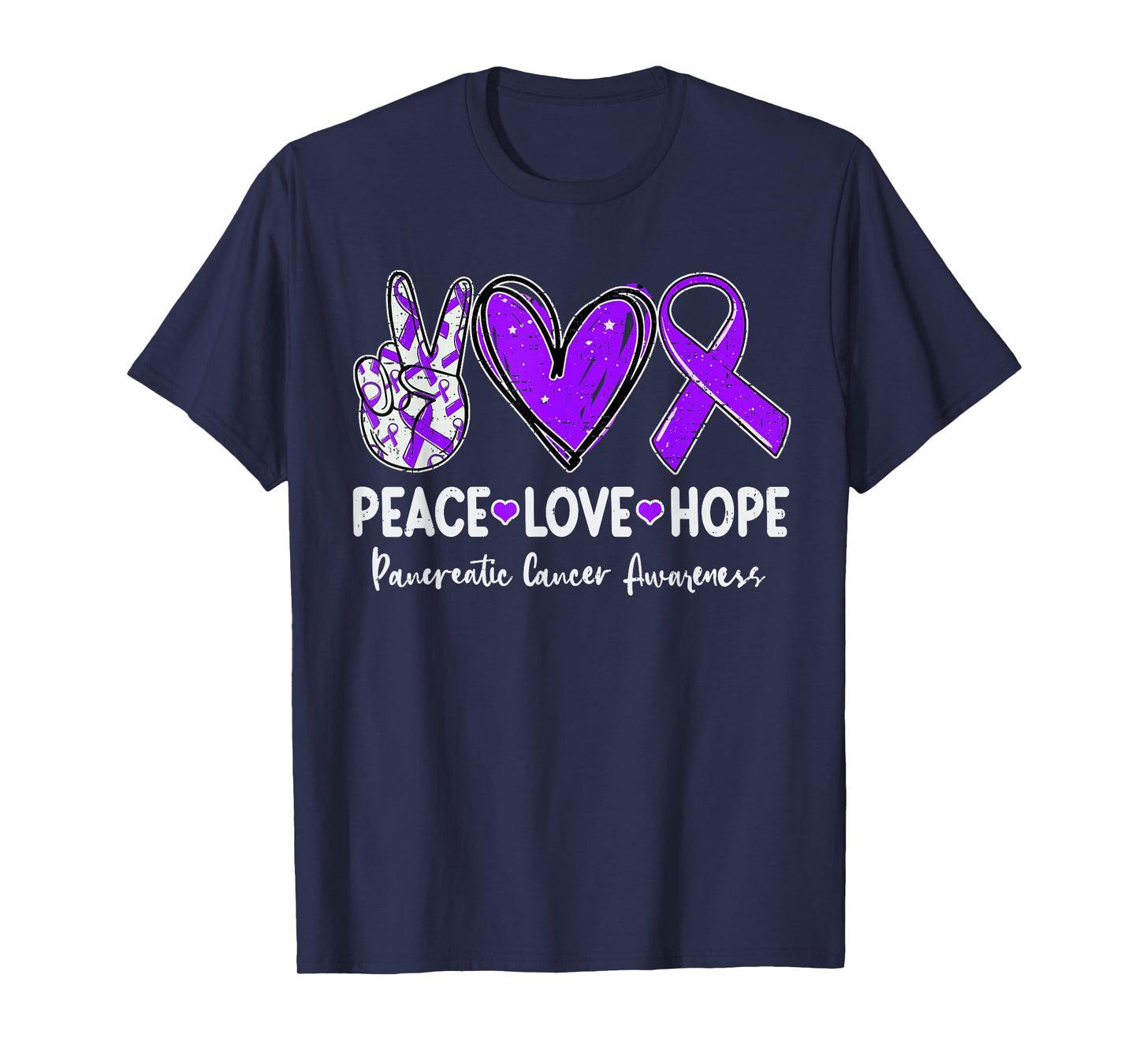Peace Love Hope Pancreatic Cancer Awareness Ribbon Purple T-Shirt